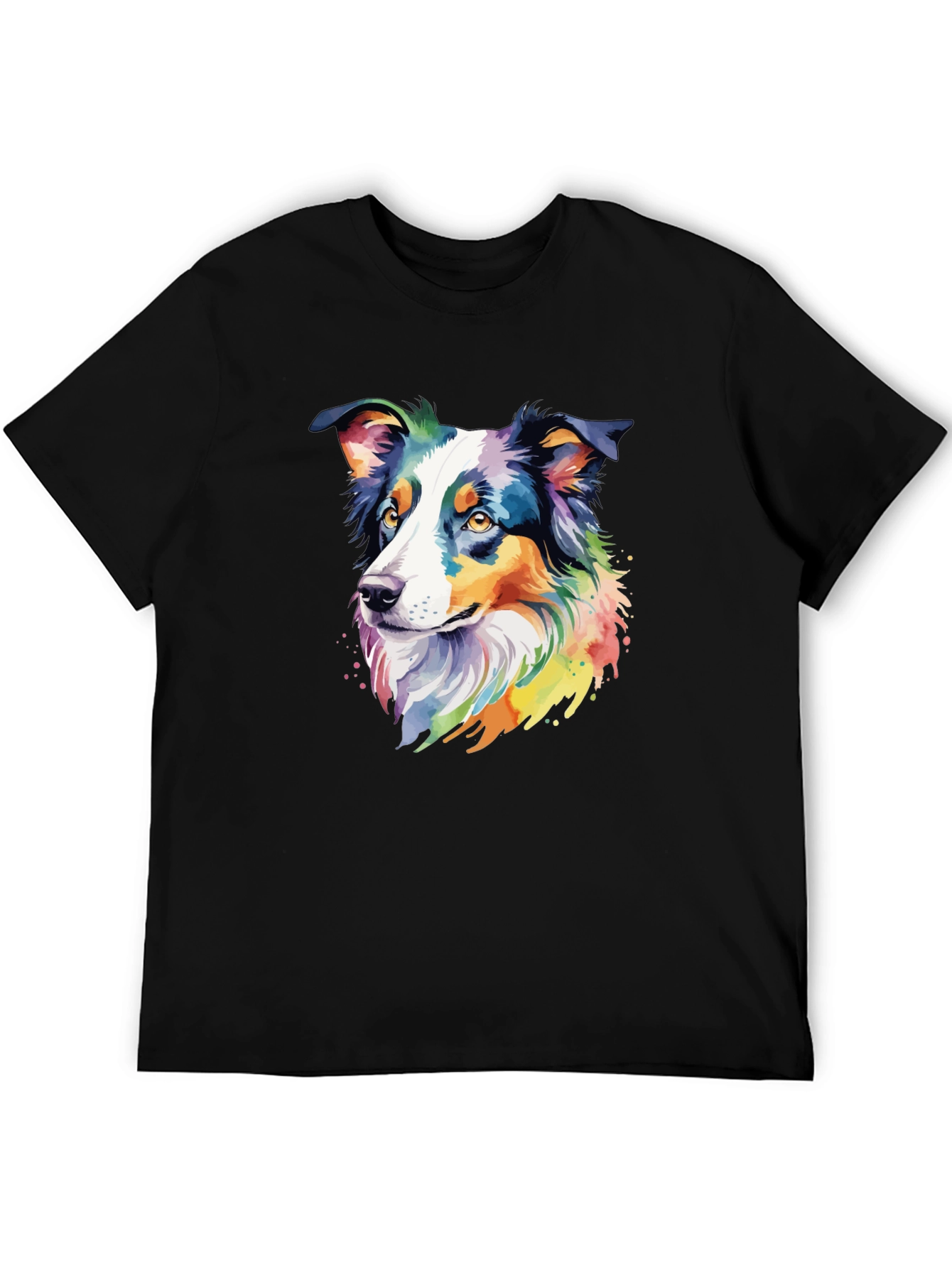 Black Colorful Australian Shepherd Dog Graphic T-Shirt view 5