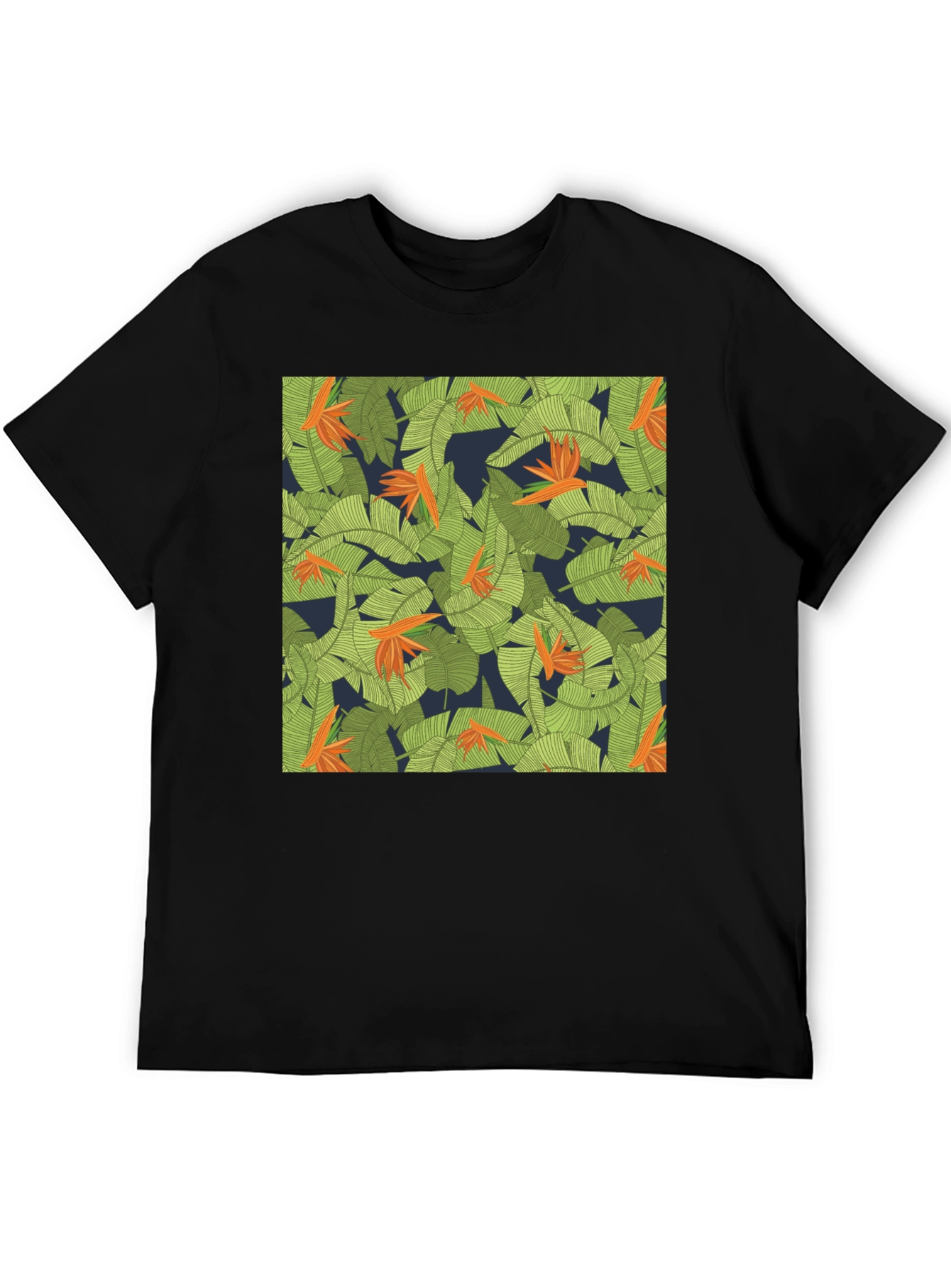 Black Tropical Floral Print T-Shirt view 5