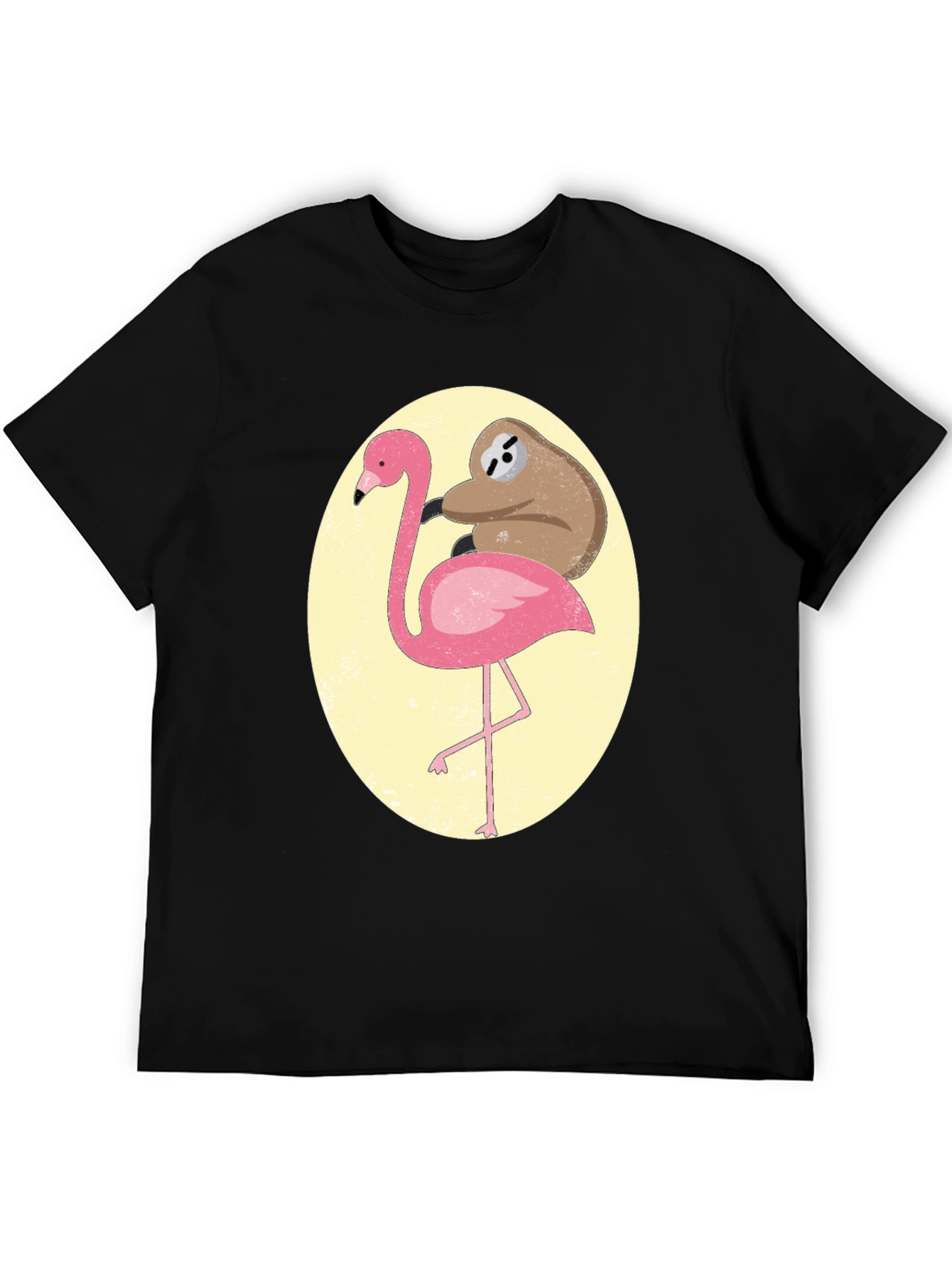 Black Sloth Riding Flamingo Graphic Tee - Black Cotton T-Shirt view 5