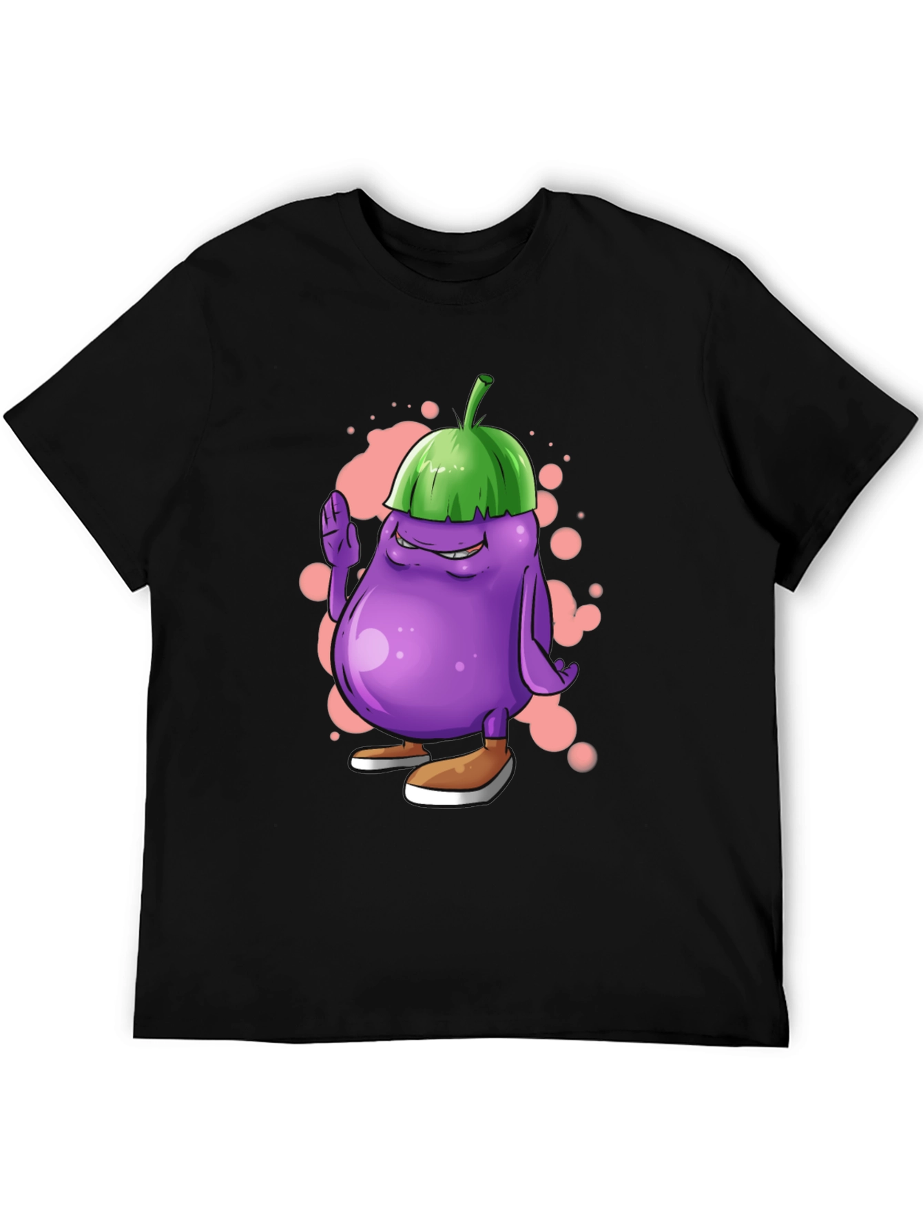 Black Eggplant Cartoon Graphic Tee view 5