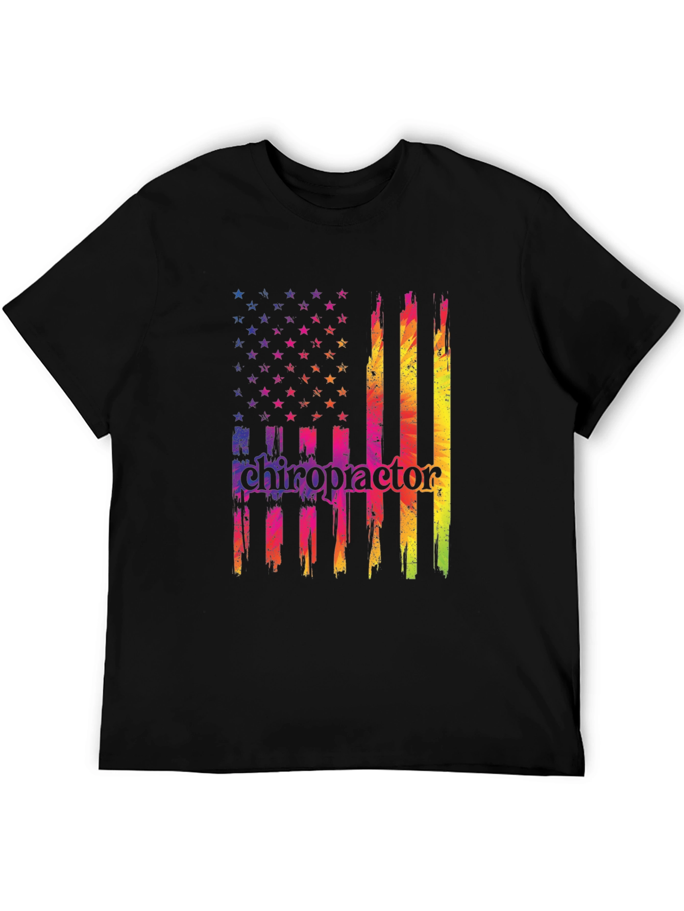 Black Chiropractor USA Flag Graphic T-Shirt view 5