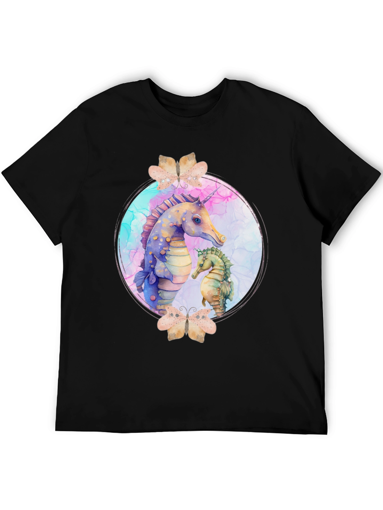 Black Watercolor Seahorse T-Shirt - Black view 5