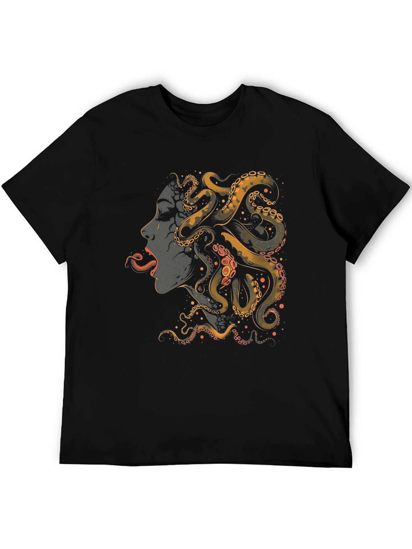 Black Octopus Woman Graphic Tee - Black Cotton T-Shirt view 5