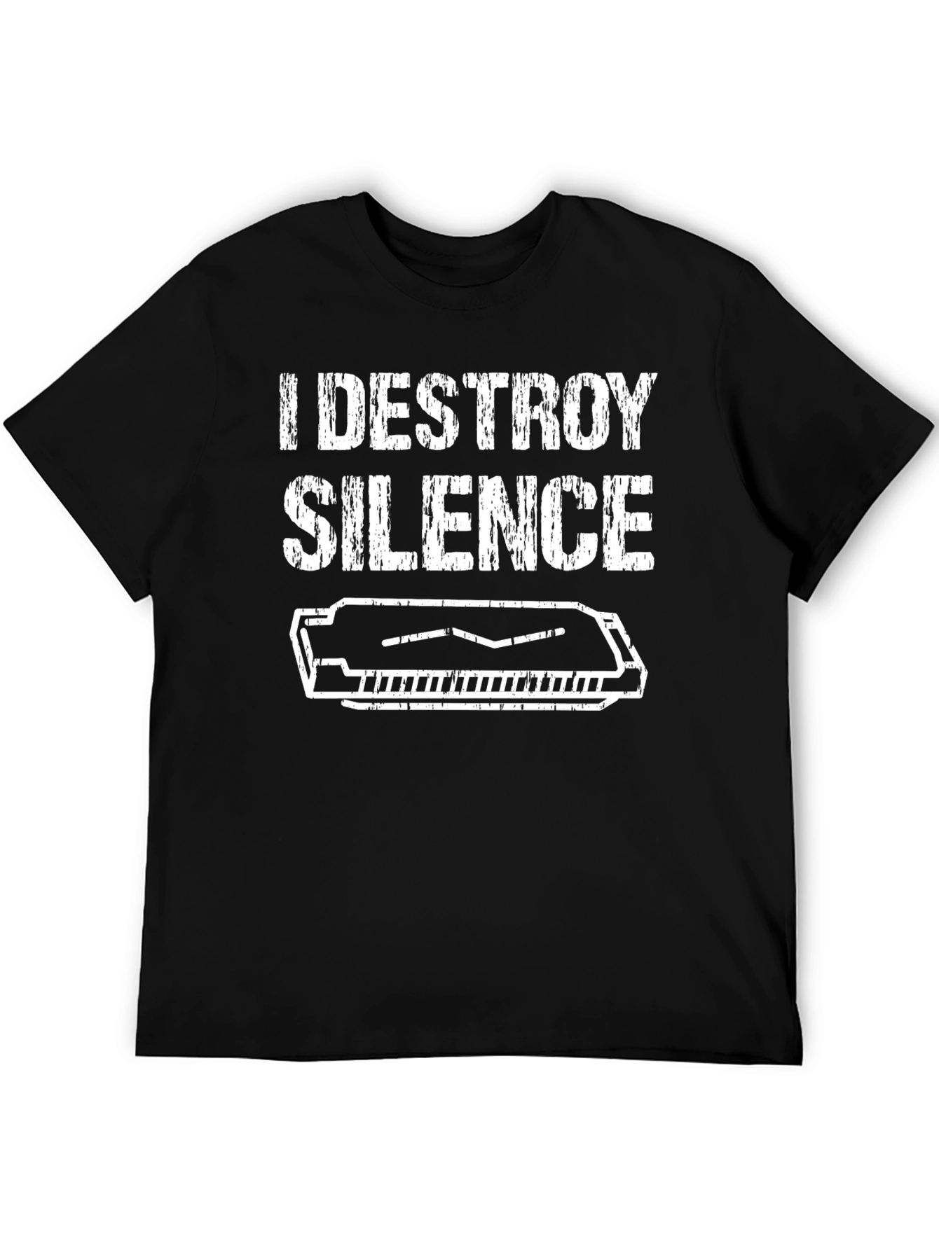 Black I Destroy Silence Harmonica T-Shirt view 5