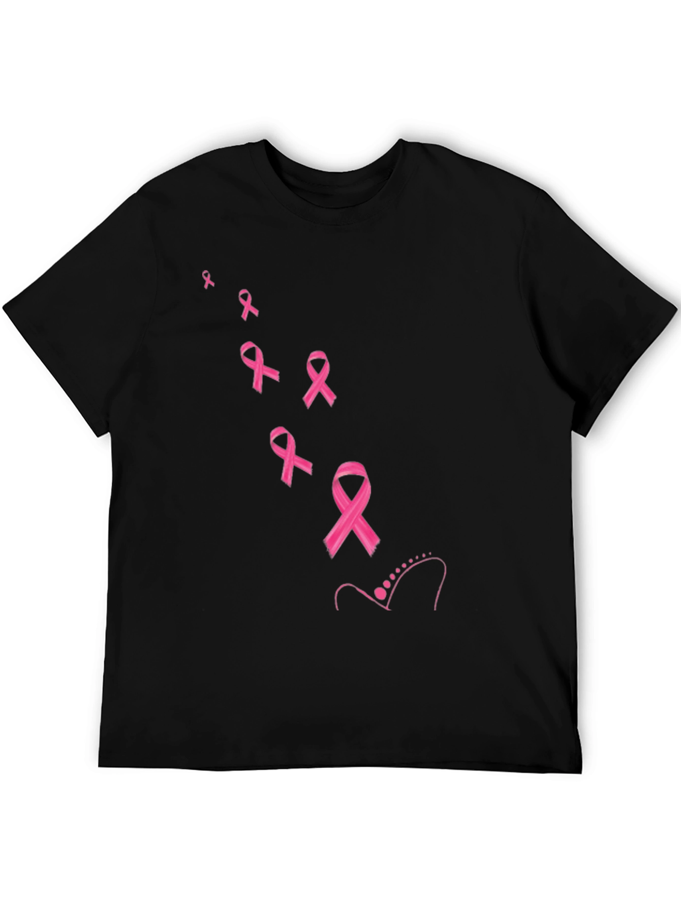 Black Pink Ribbon Awareness Black T-Shirt view 5