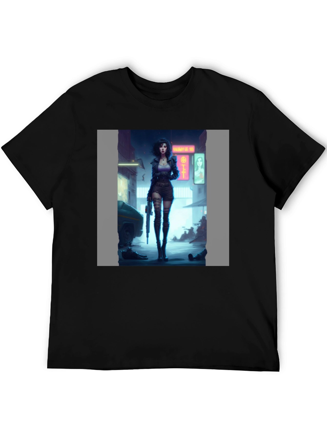 Black Cyberpunk Girl Graphic Black T-Shirt view 5