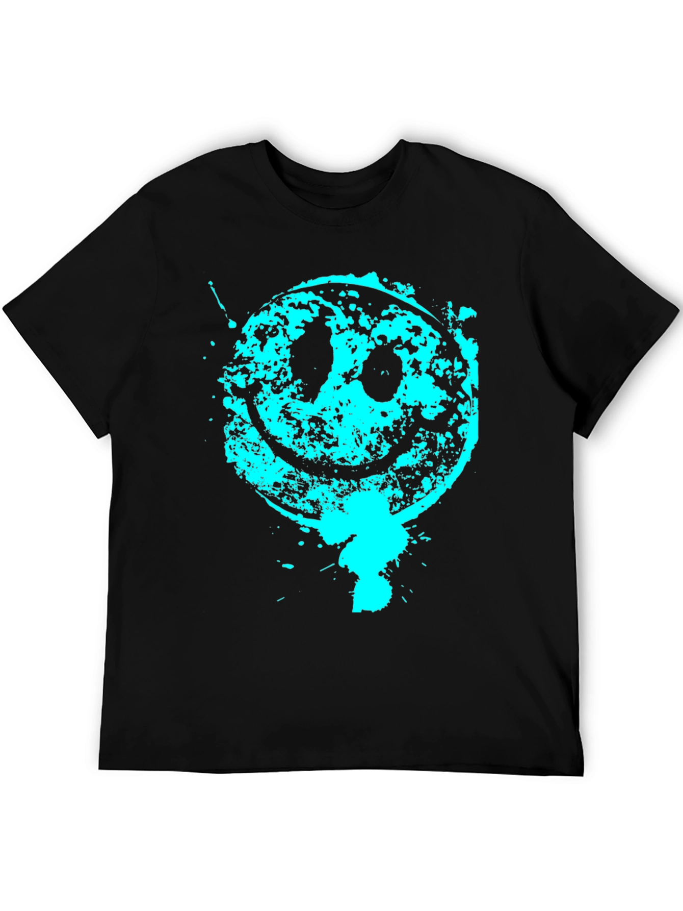 Black Grunge Smiley Face Graphic Tee - Black Cotton Blend view 5