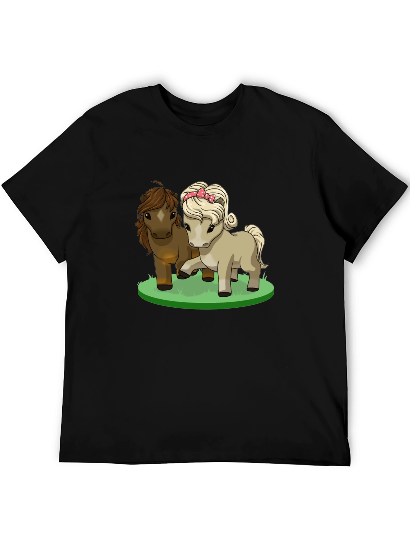 Black Cute Pony Cartoon Black T-Shirt view 5