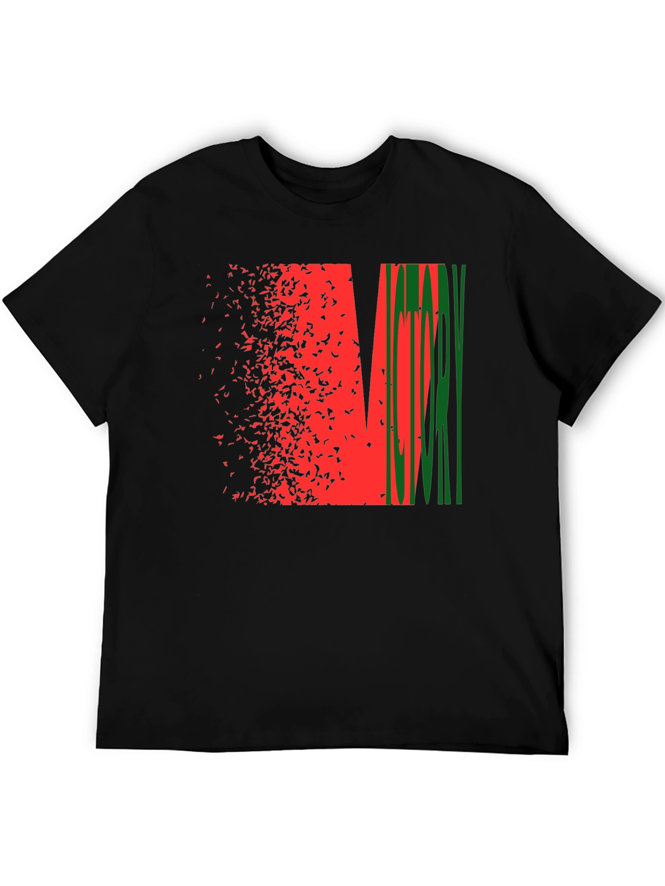Black Abstract Graphic Tee - Red & Green Design, Black Shirt view 5