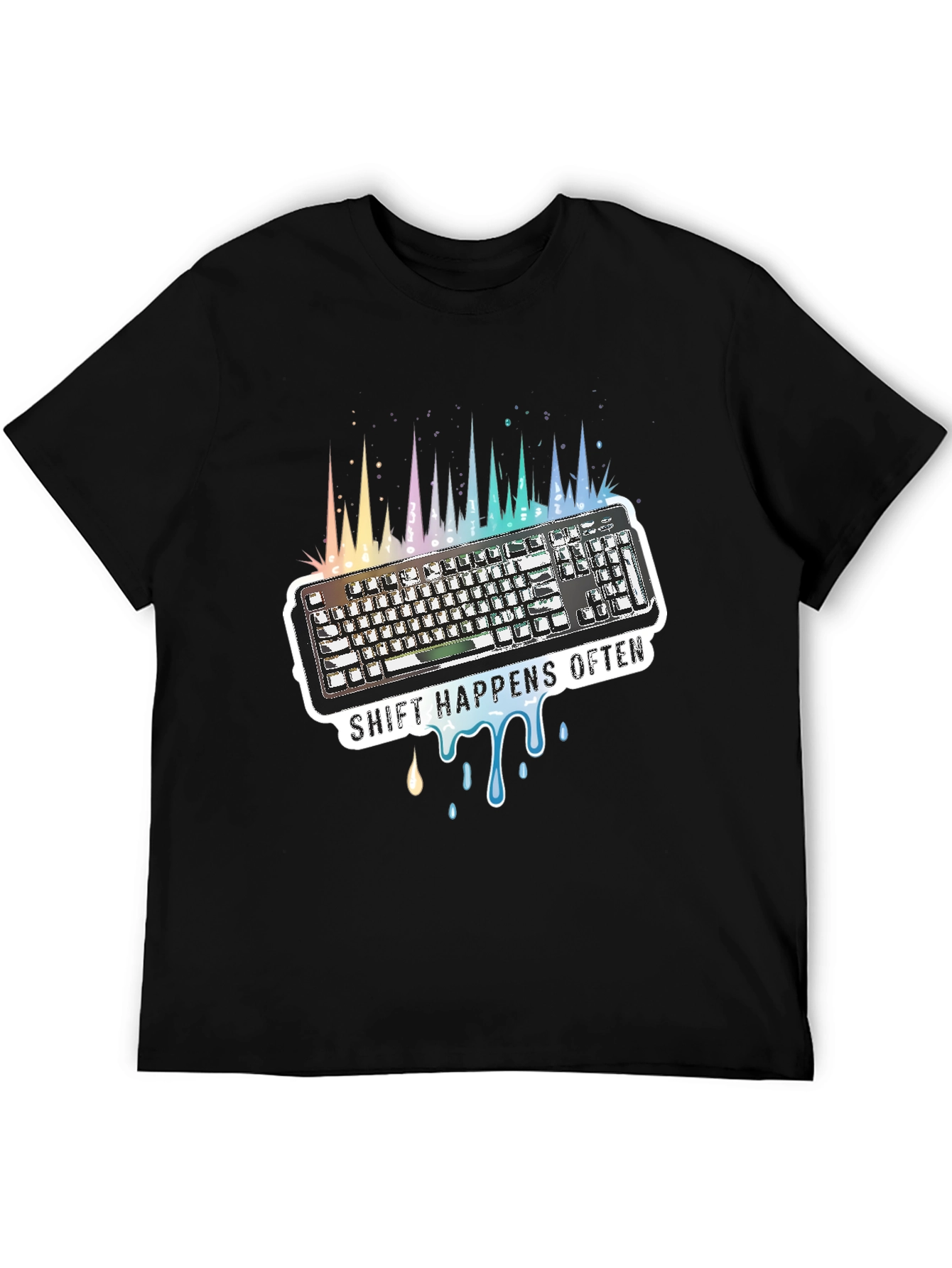 Black Shift Happens Often Keyboard T-Shirt view 5