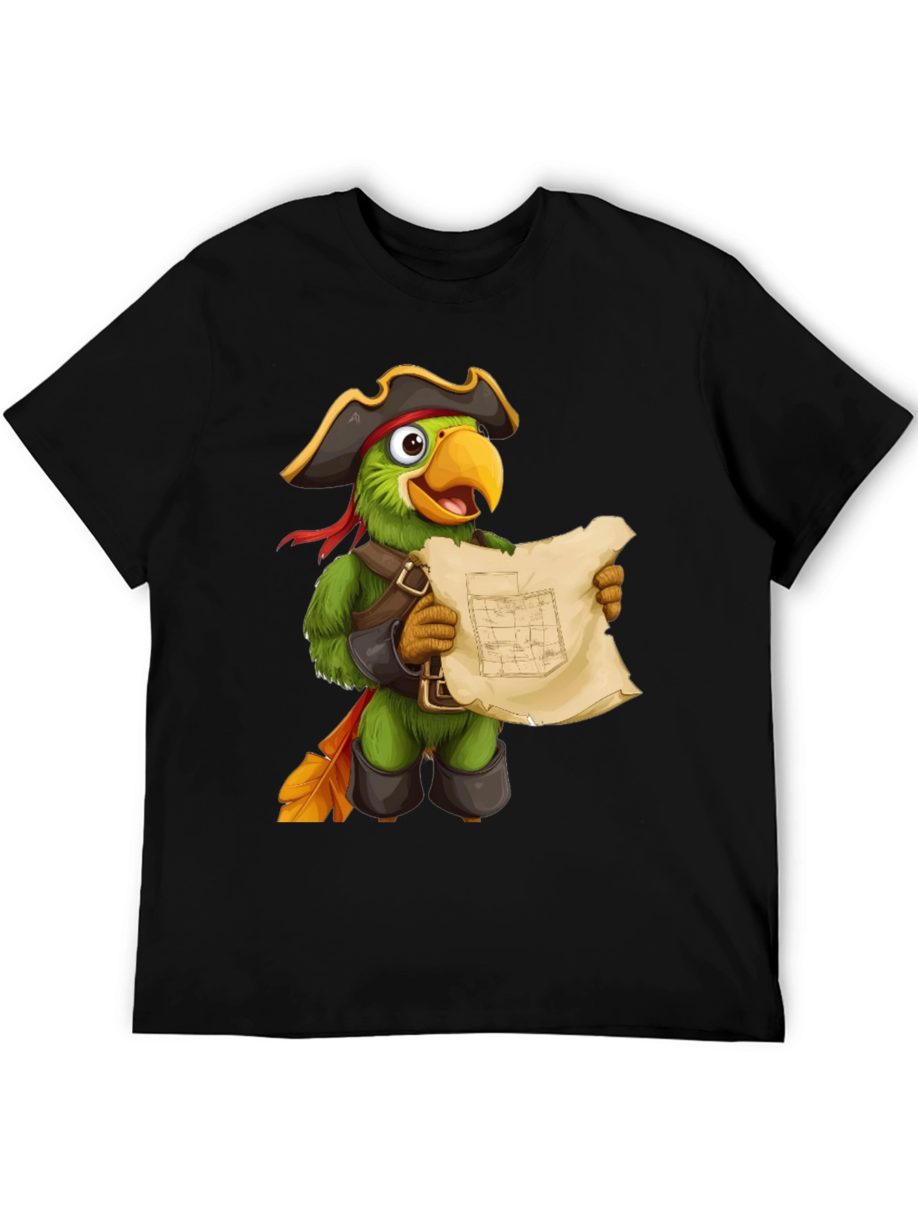 Black Parrot Pirate T-Shirt - Funny Cartoon Bird Tee view 5