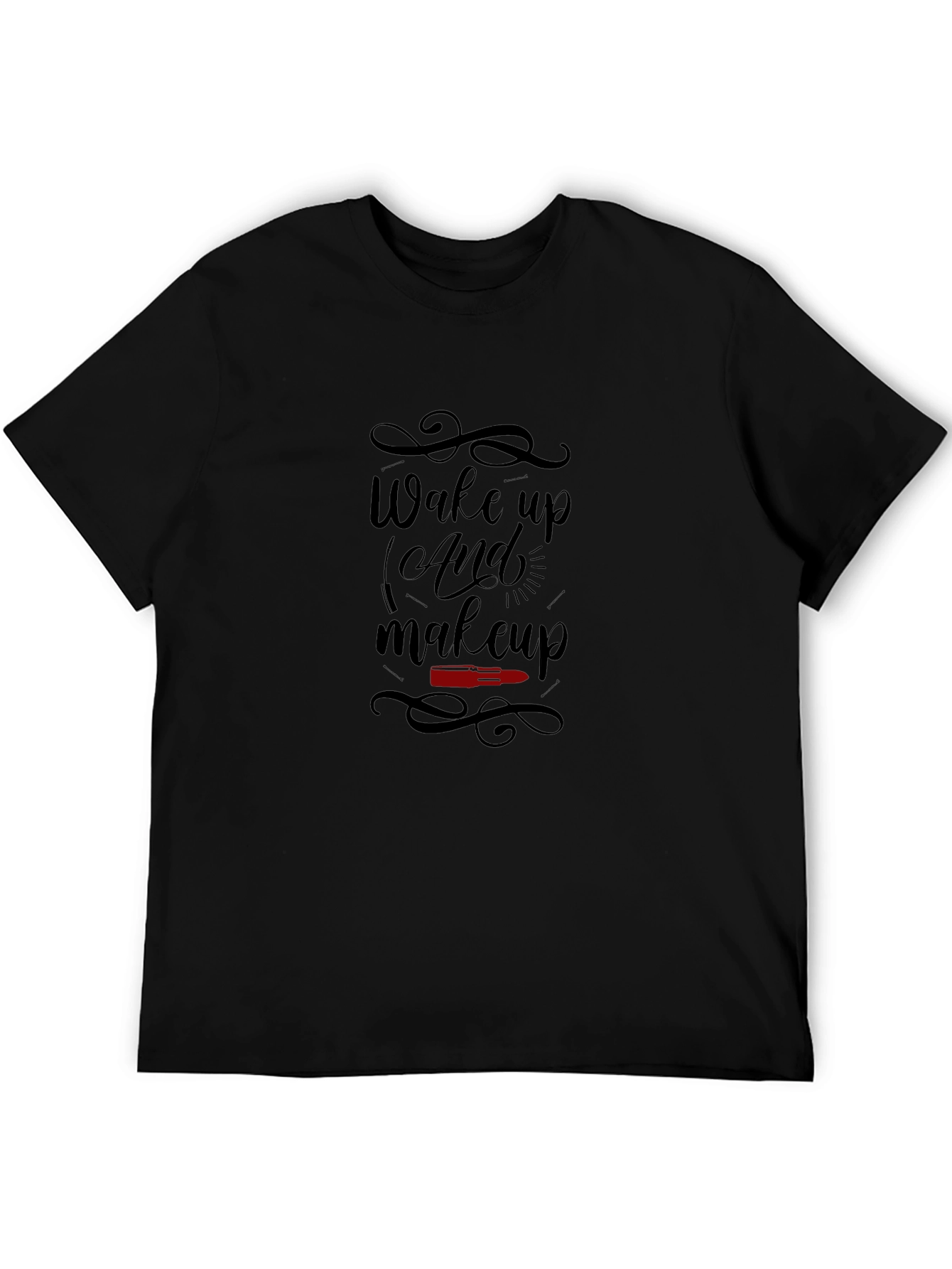 Black Wake Up & Makeup Graphic Tee - Black Cotton Blend view 5