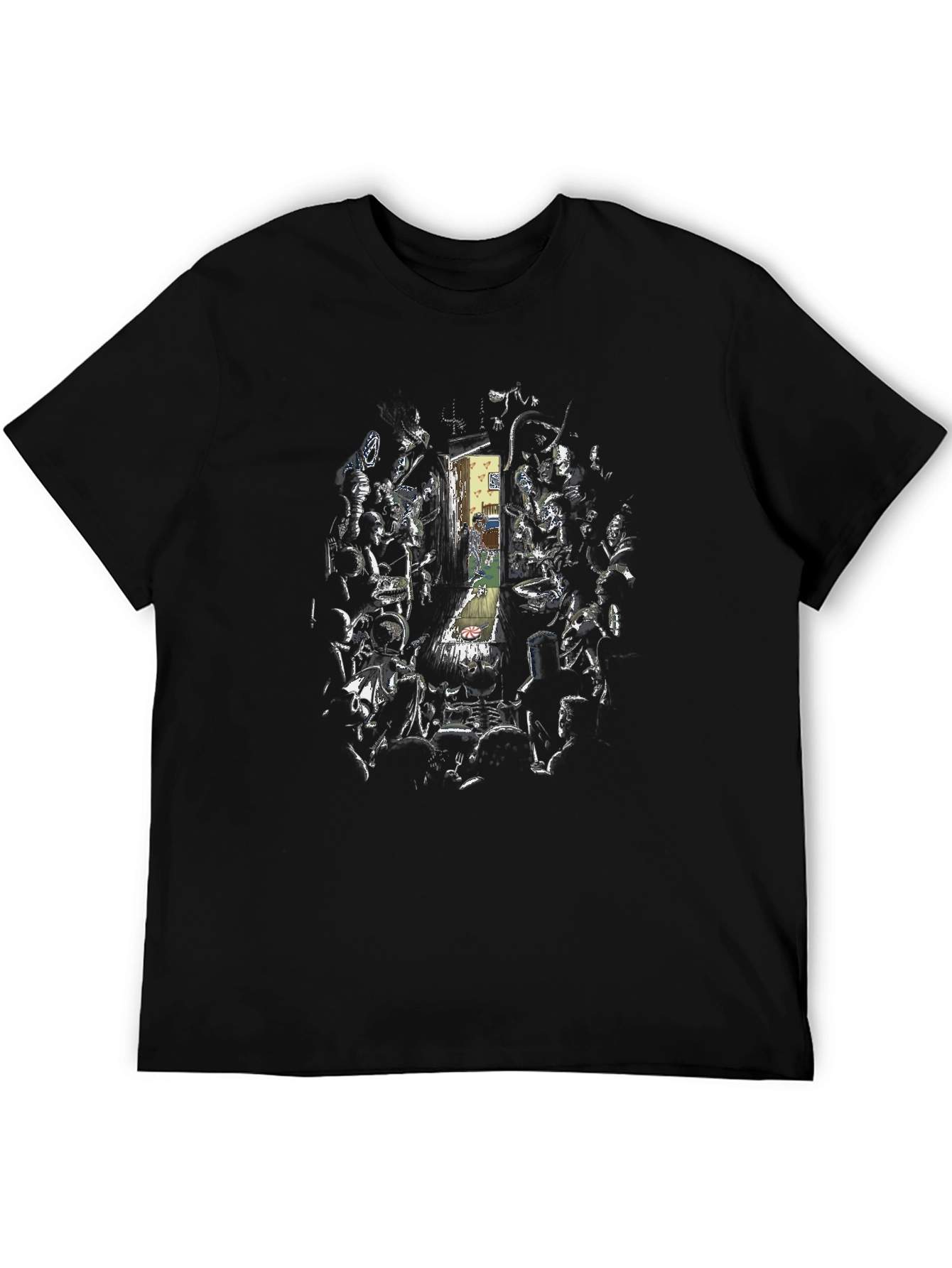 Black Graphic Print Black Crew Neck T-Shirt view 5