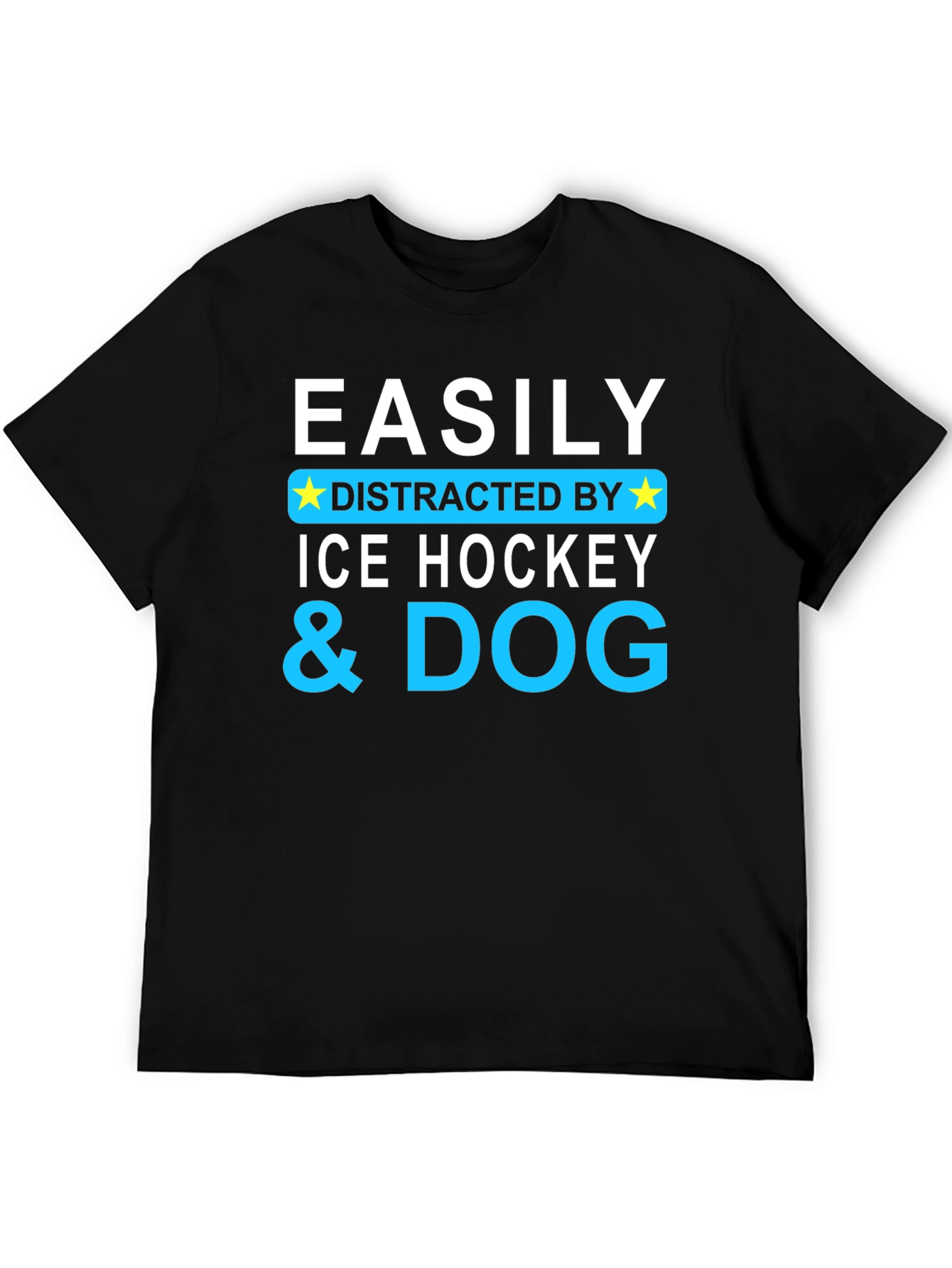 Black Easily Distracted By Ice Hockey & Dog T-Shirt view 5