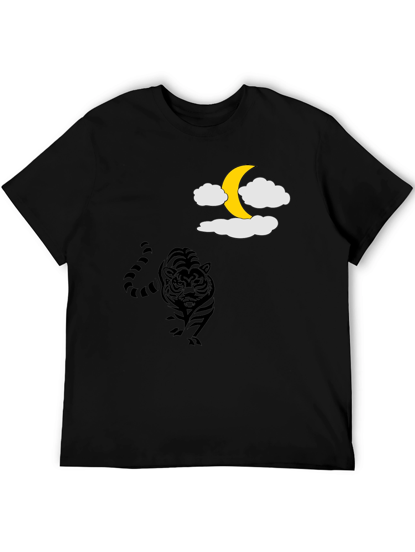 Black Tiger Moon Graphic Tee - Black Cotton T-Shirt view 5