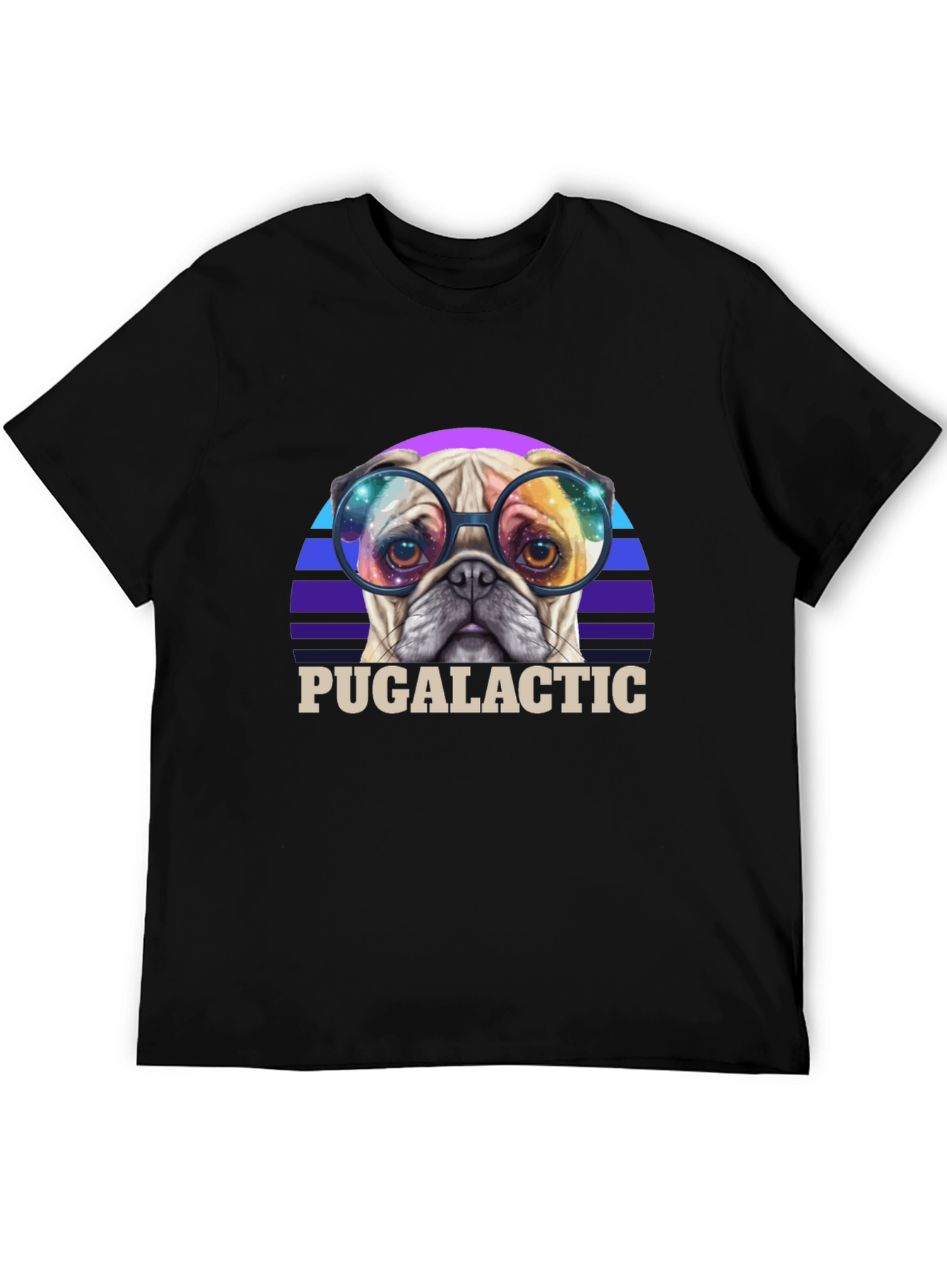 Black Puggalactic T-Shirt: Galactic Pug in Glasses view 5