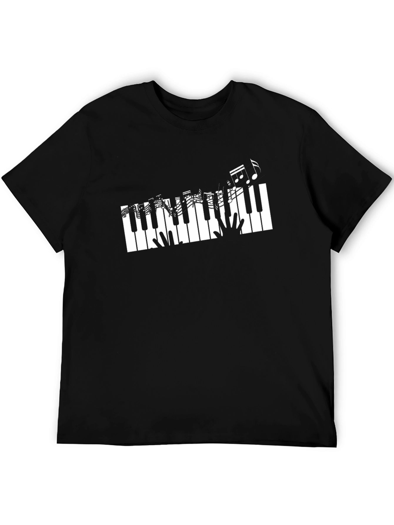 Black Piano Keys & Music Notes Graphic Black T-Shirt view 5