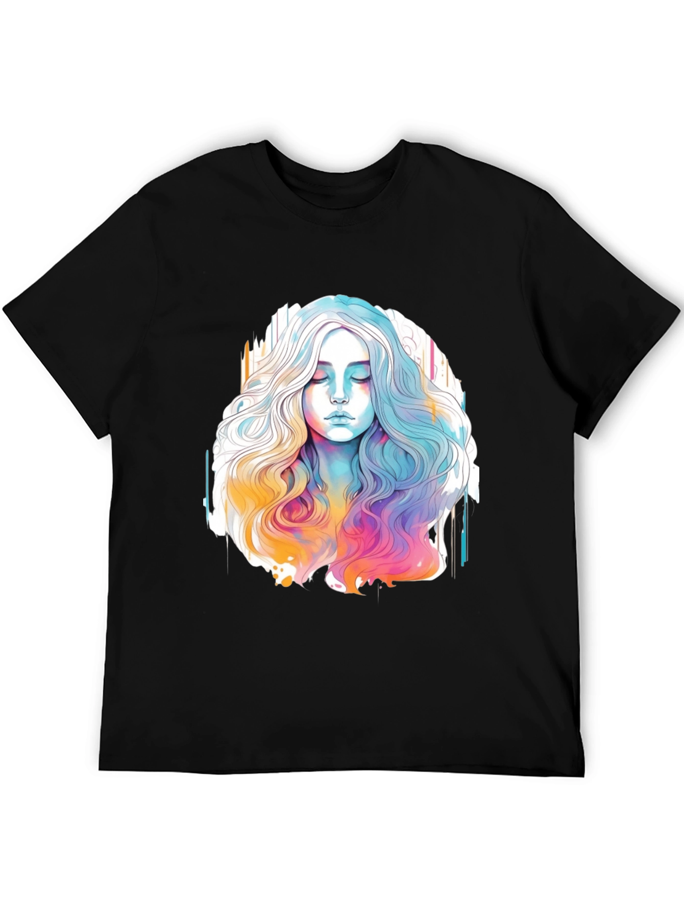 Black Watercolor Woman Graphic Black T-Shirt view 5