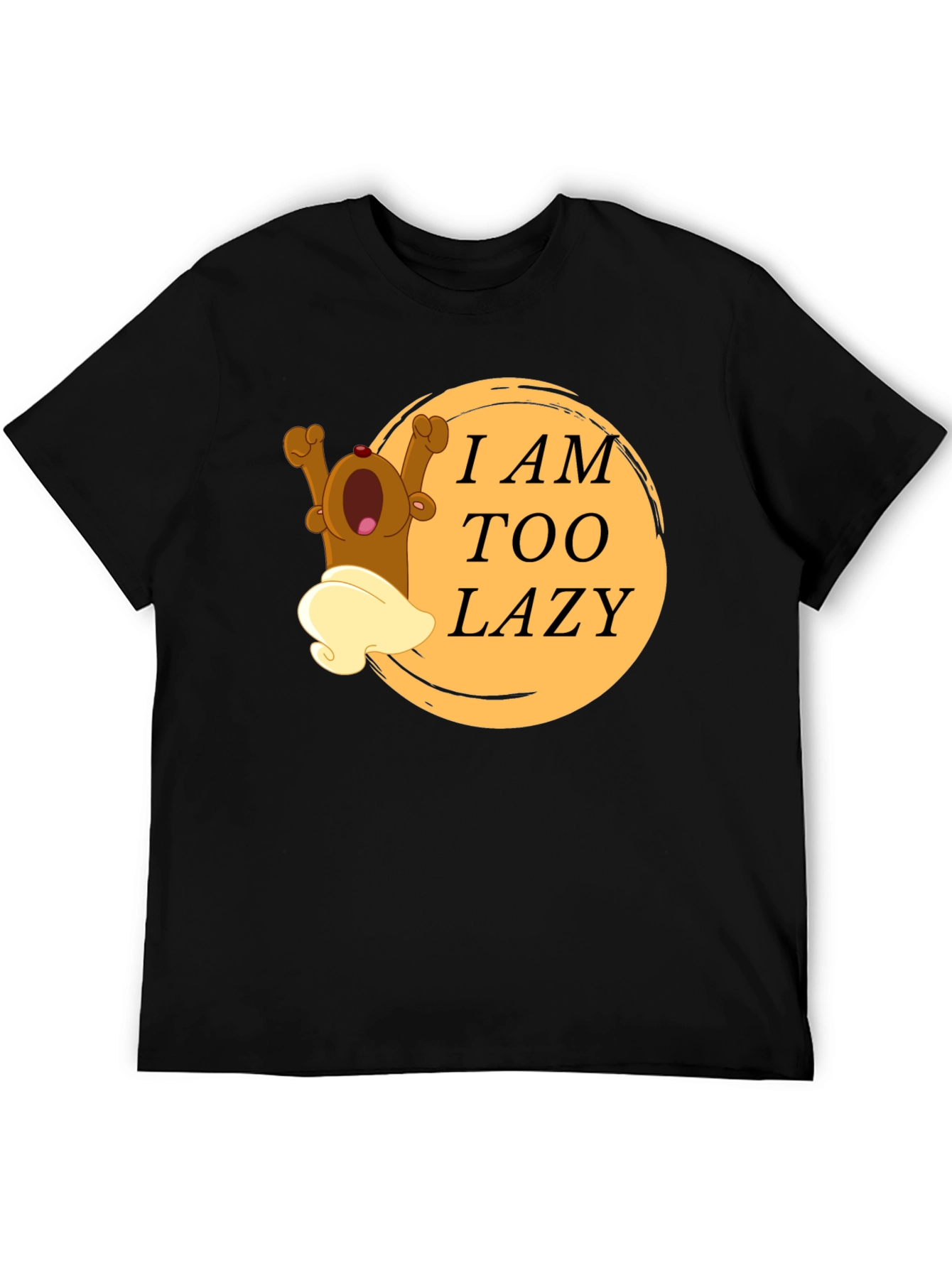Black Lazy Bear Cartoon Graphic T-Shirt view 5