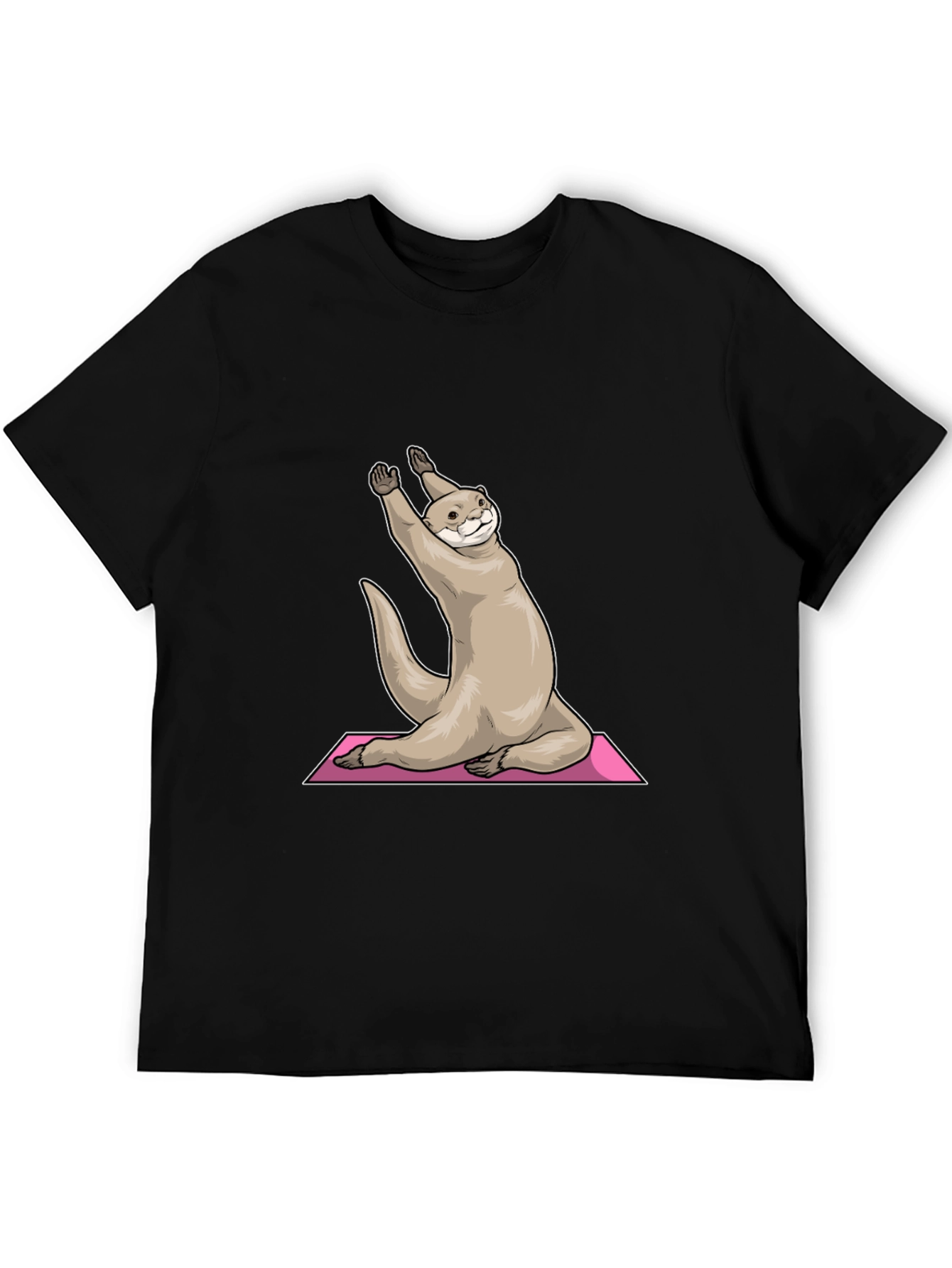 Black Yoga Otter Graphic Tee - Black Cotton T-Shirt view 5