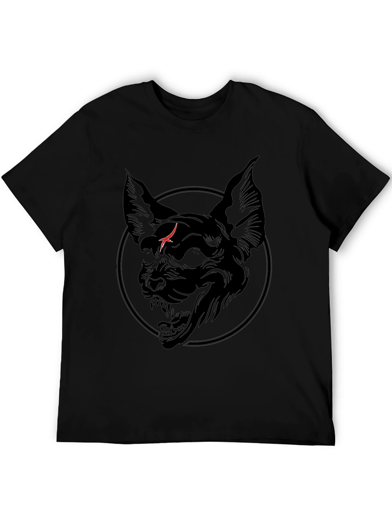 Black Men's Black T-Shirt with Cat Graphic view 5