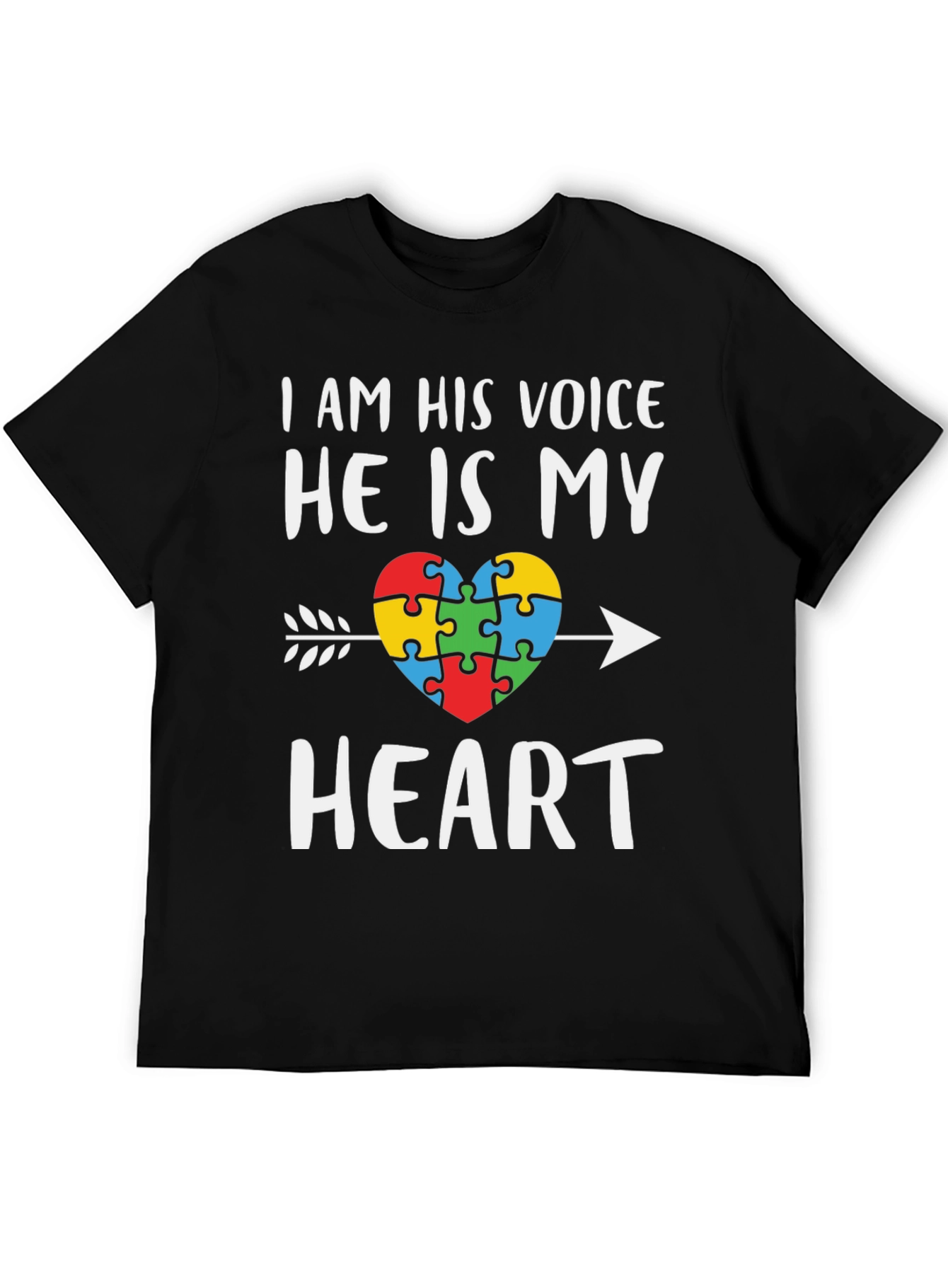 Black Autism Awareness Heart T-Shirt - I Am His Voice view 5
