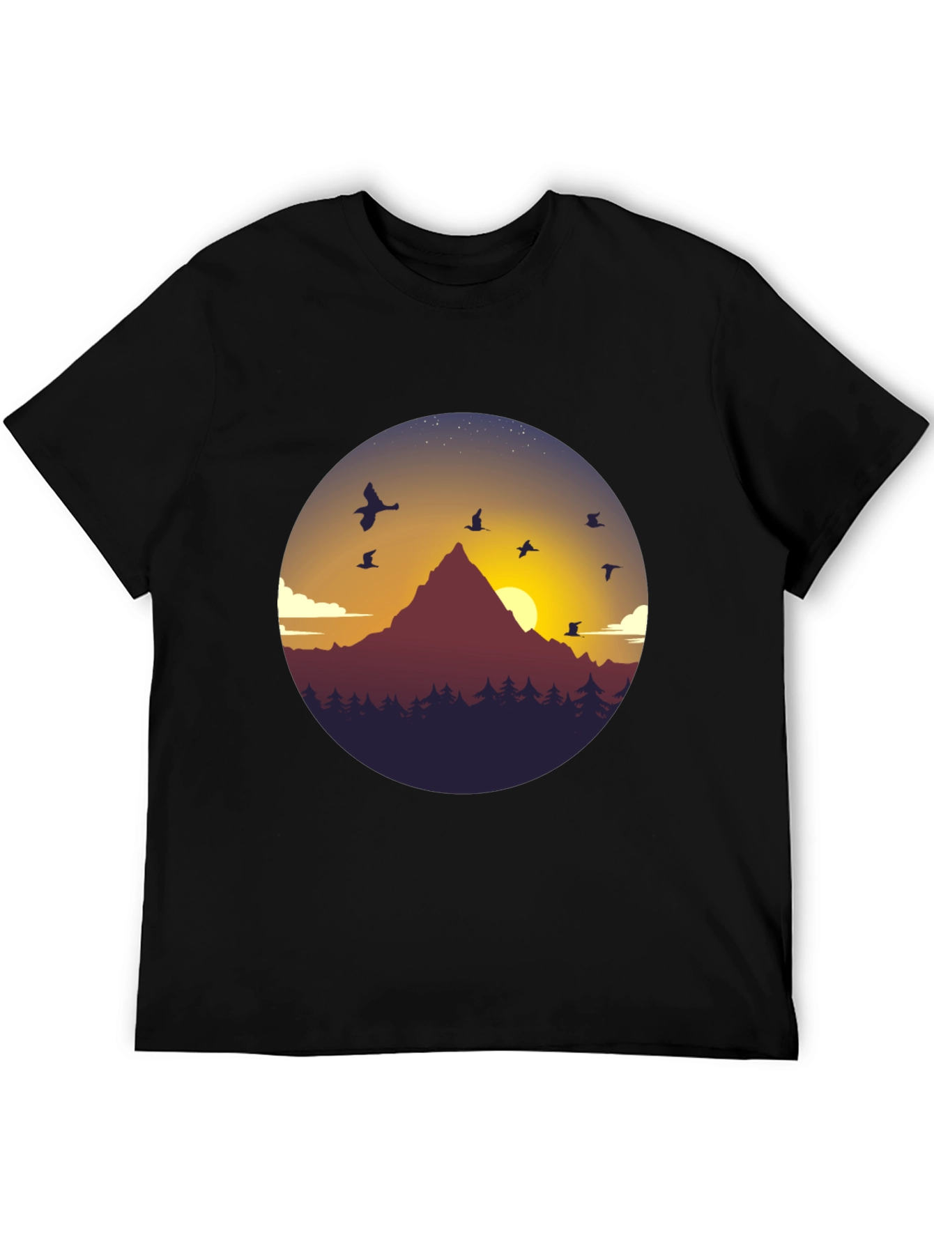 Black Mountain Sunset Graphic Tee - Black Cotton Blend T-Shirt view 5