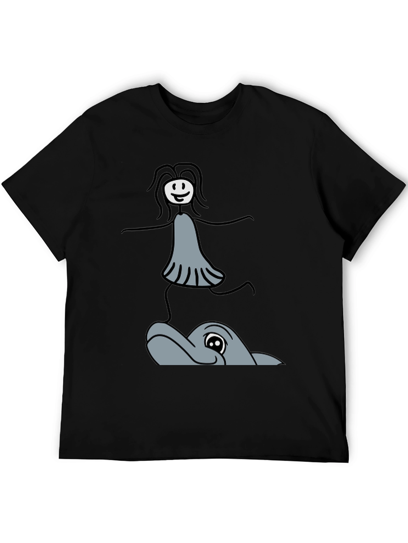 Black Whimsical Dolphin Ride T-Shirt - Unique Graphic Tee view 5
