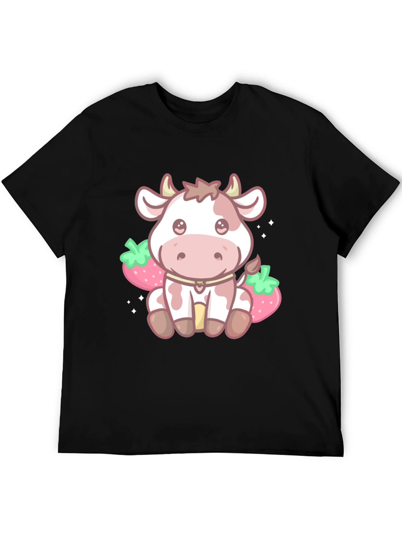Black Kawaii Cow & Strawberry Graphic Tee - Black view 5