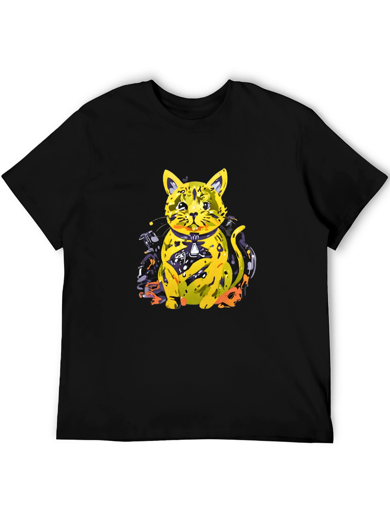 Black Cool Cat Graphic Tee - Black Cotton Blend view 5