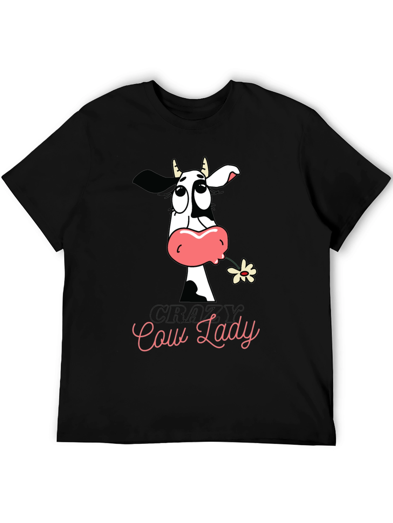 Black Crazy Cow Lady Graphic Tee - Black Cotton T-Shirt view 5