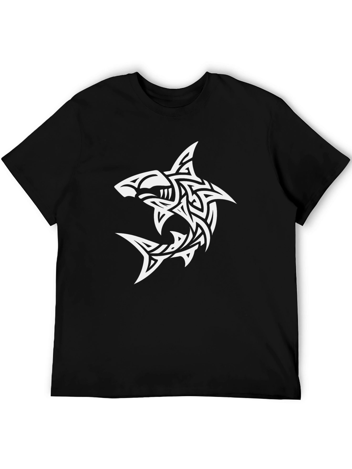 Black Tribal Shark Graphic Tee - Black Cotton T-Shirt view 5