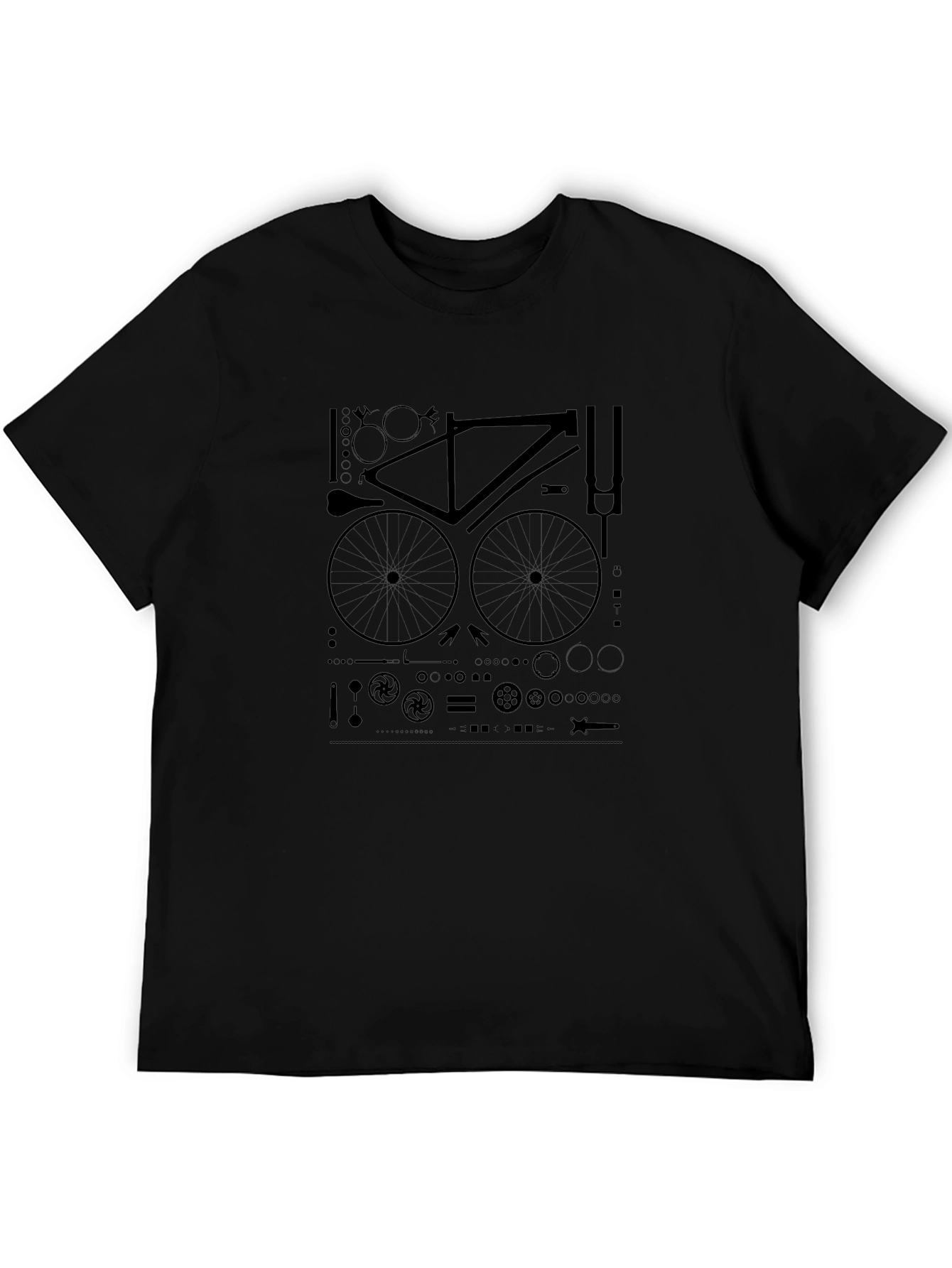 Black Bike Parts T-Shirt - Black Cotton Graphic Tee view 5