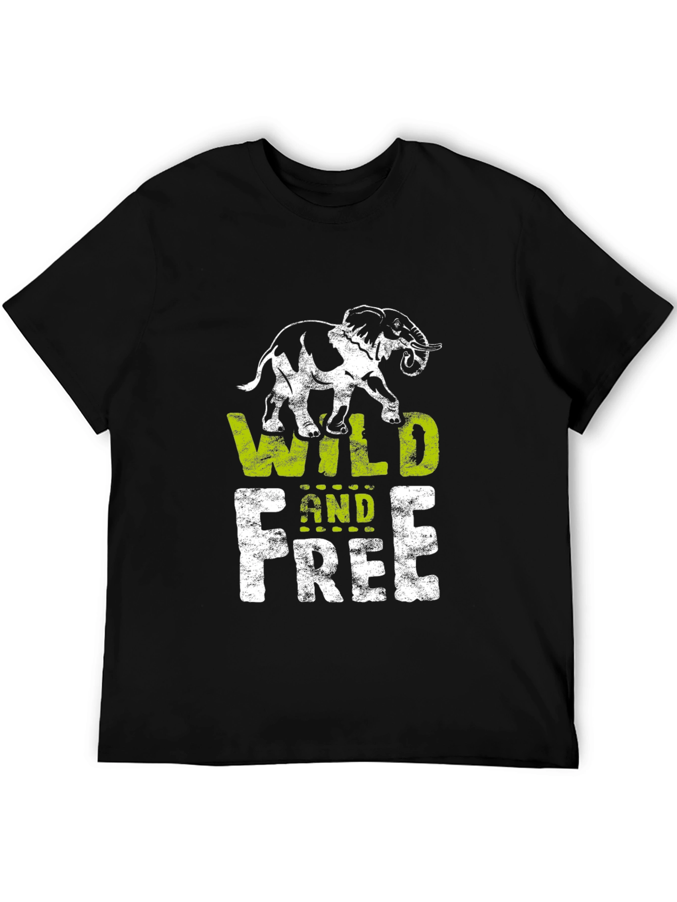 Black Wild and Free Graphic T-Shirt - Elephant Design view 5