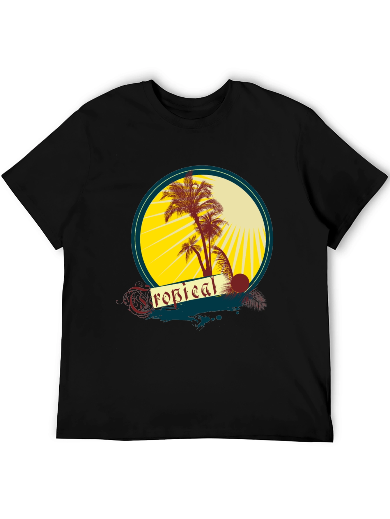 Black Tropical Palms Graphic Tee - Black Cotton T-Shirt view 5