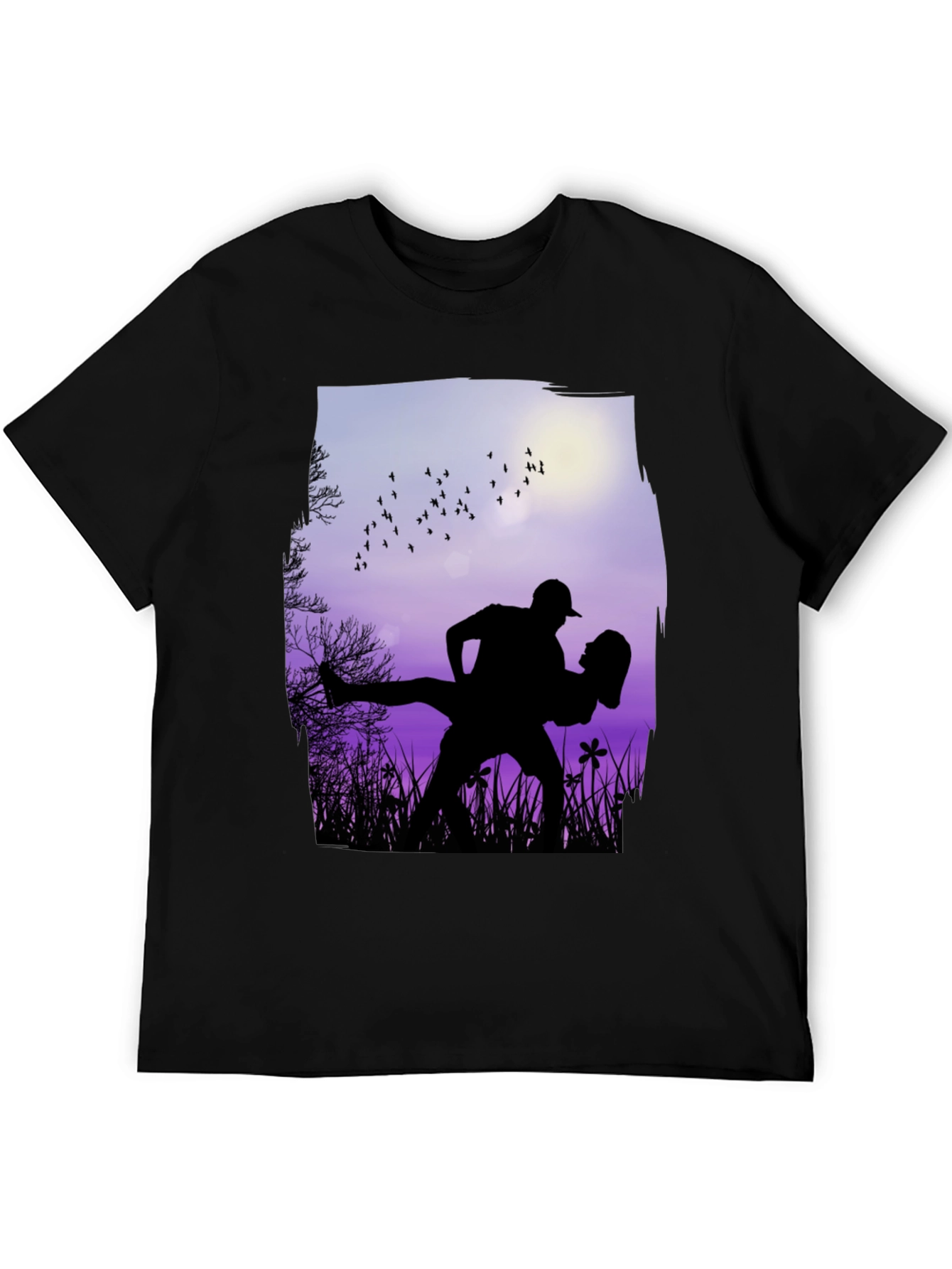 Black Silhouette Couple Dance Graphic T-Shirt - Romantic Design view 5