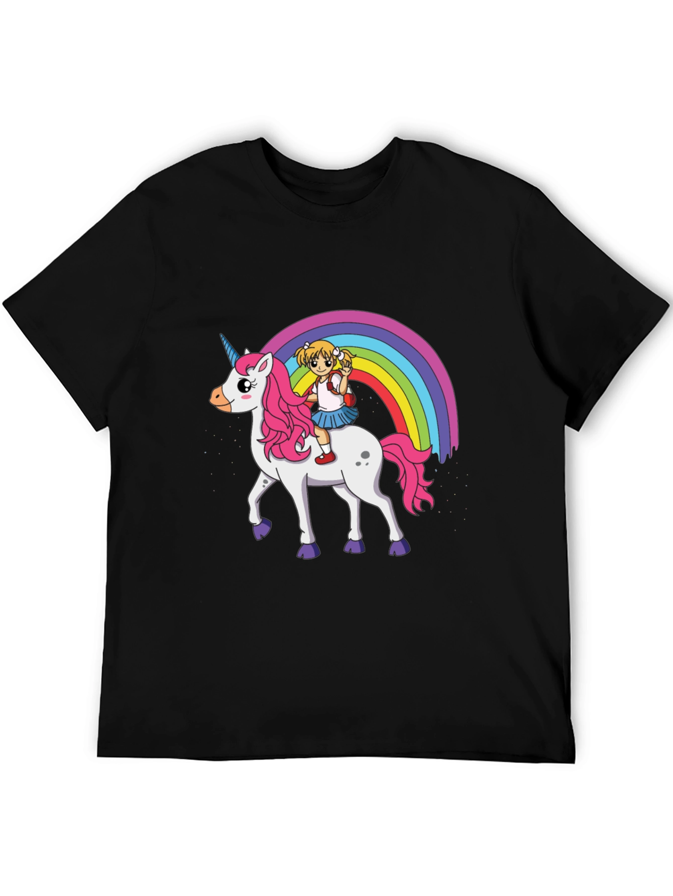Black Unicorn Rainbow Ride Graphic T-Shirt view 5