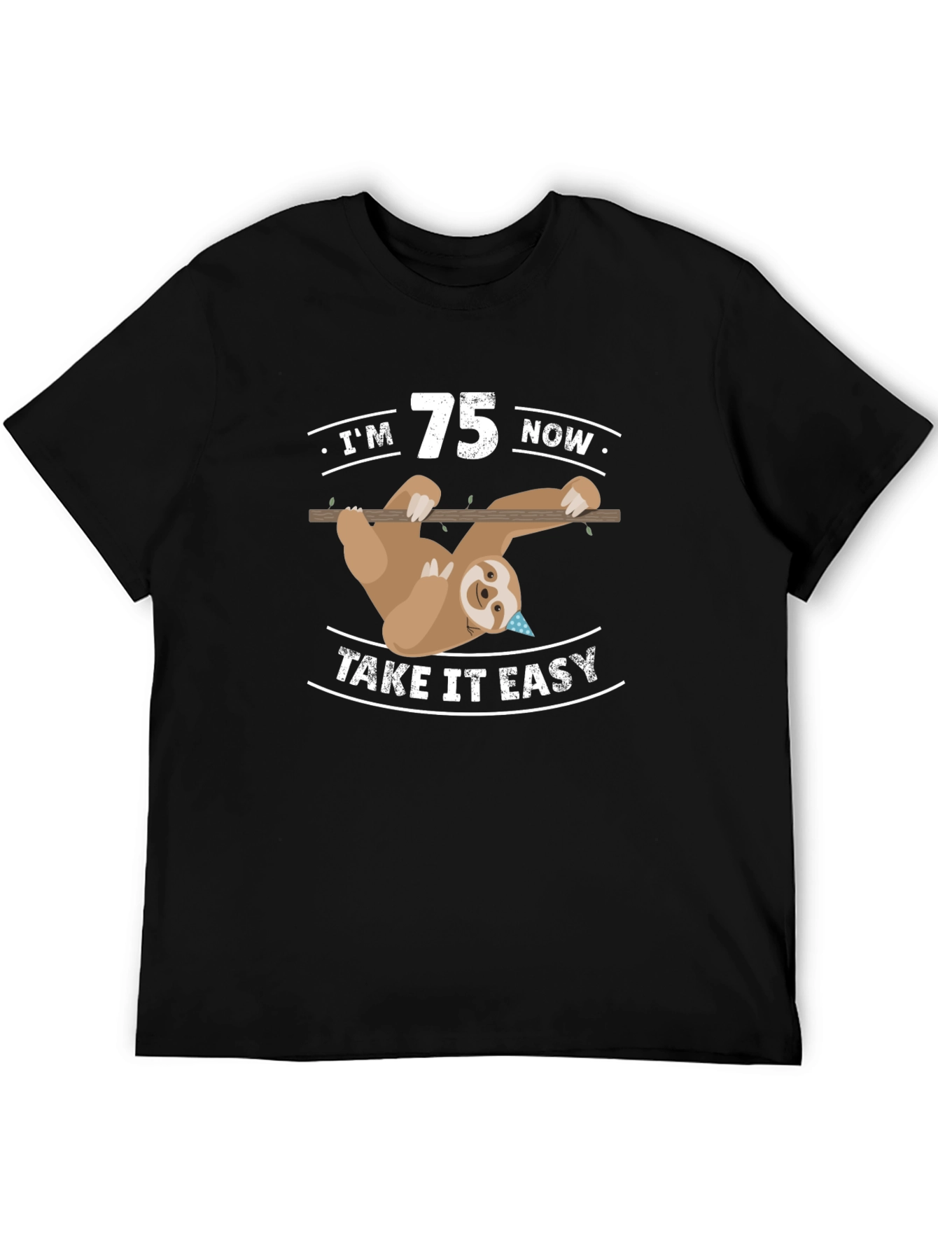Black 75th Birthday Sloth T-Shirt view 5