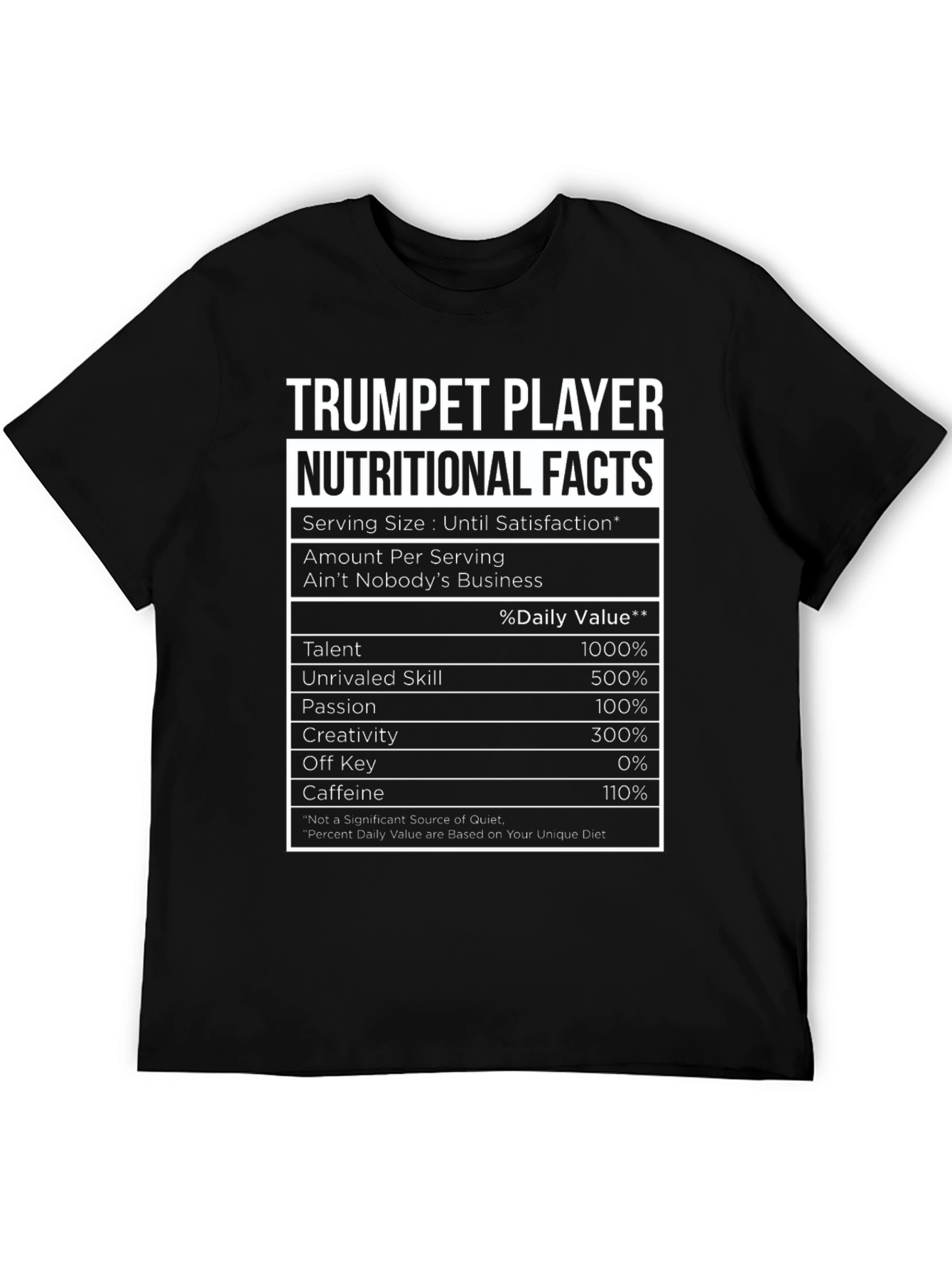 Black Trumpet Player Nutritional Facts T-Shirt view 5