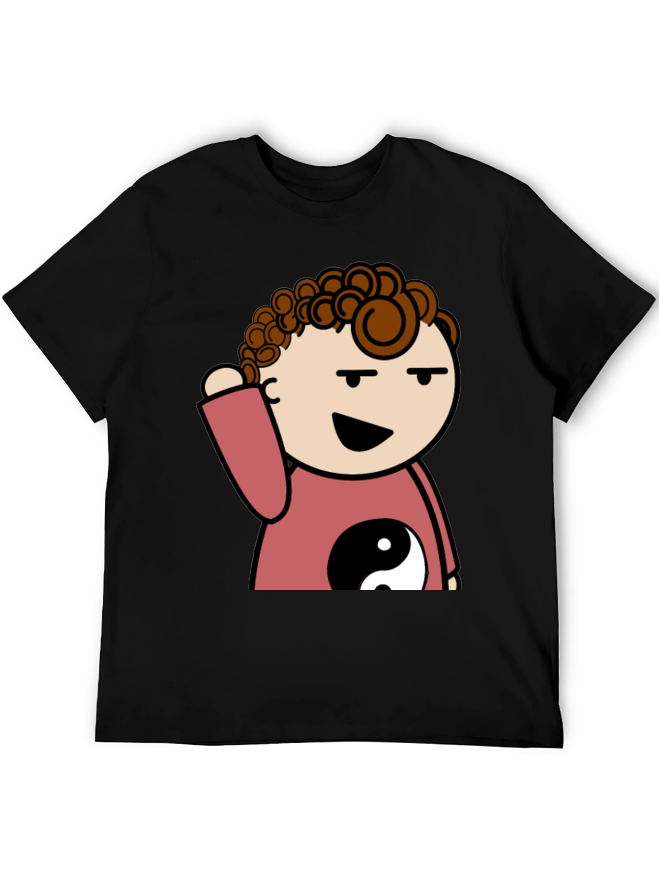 Black Yin Yang Cartoon Tee - Mens Black T-Shirt view 5