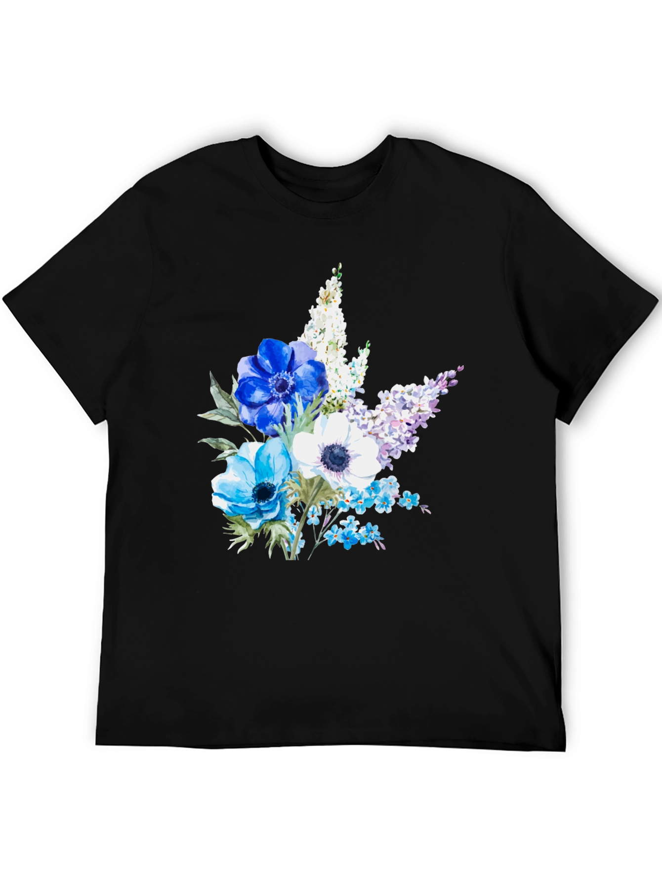 Black Floral Anemone Print Black T-Shirt view 5