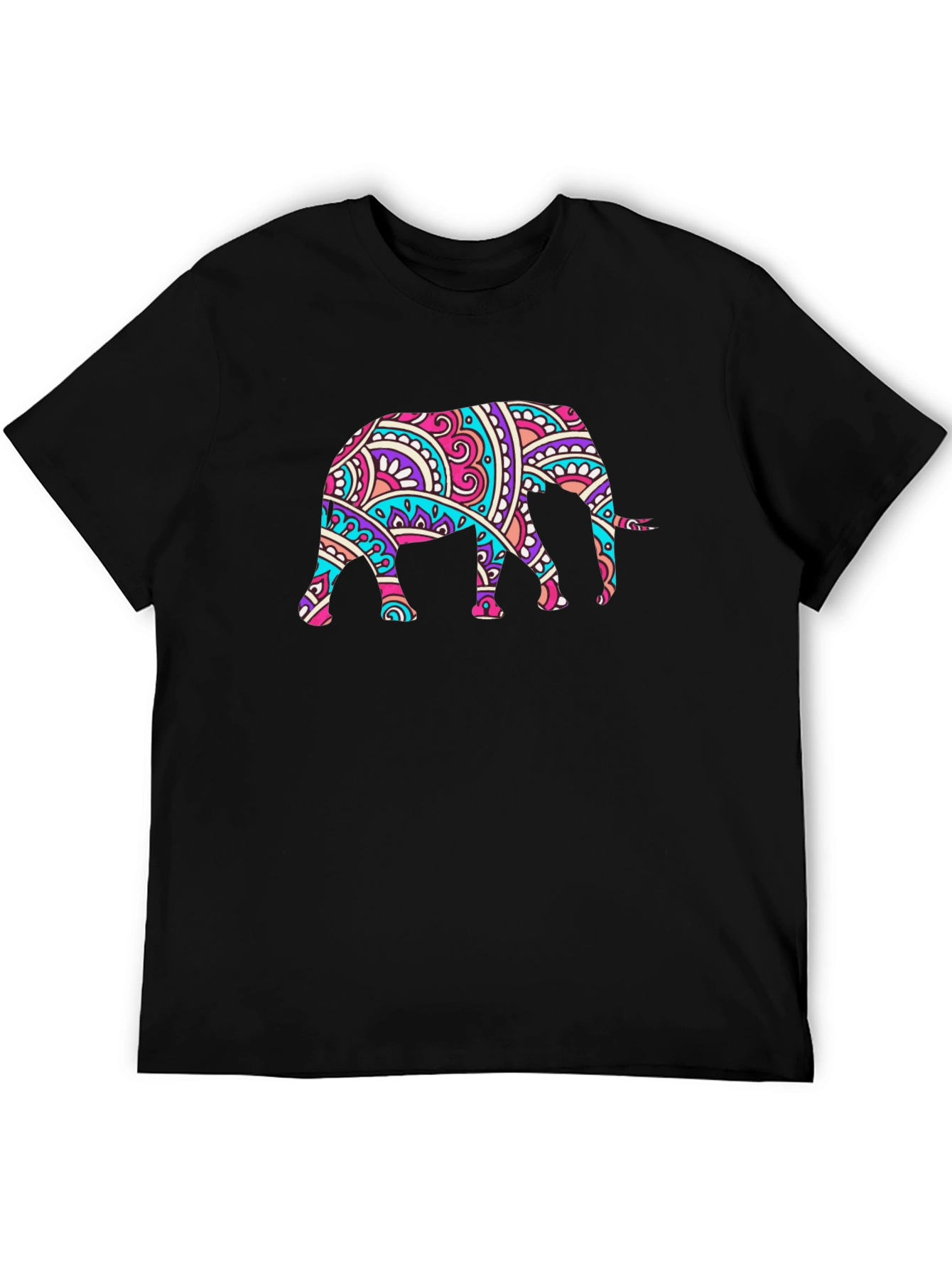 Black Elephant Mandala Graphic Black T-Shirt view 5