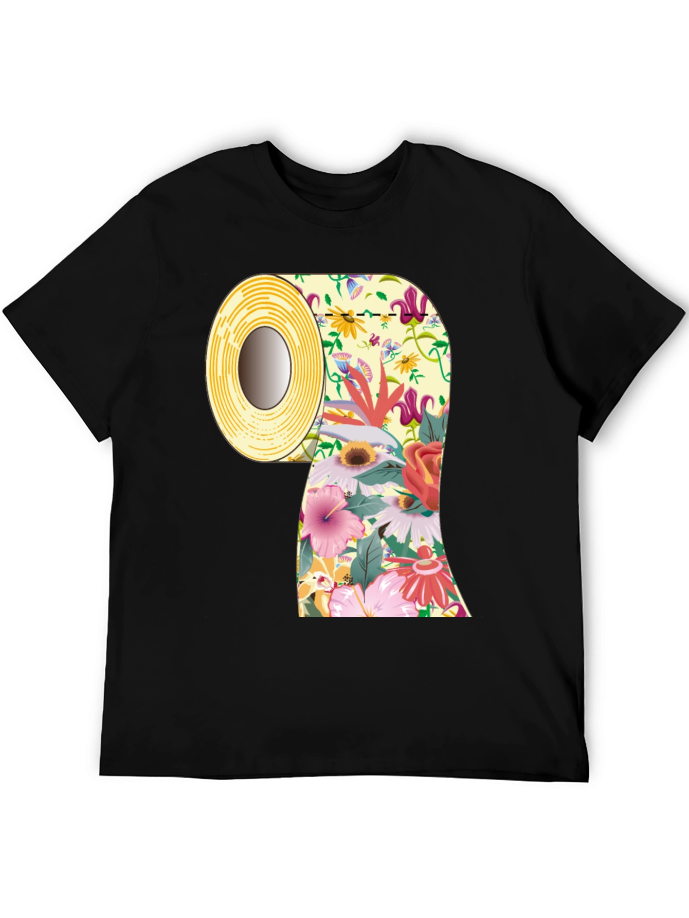 Black Floral Toilet Paper Roll Graphic T-Shirt view 5
