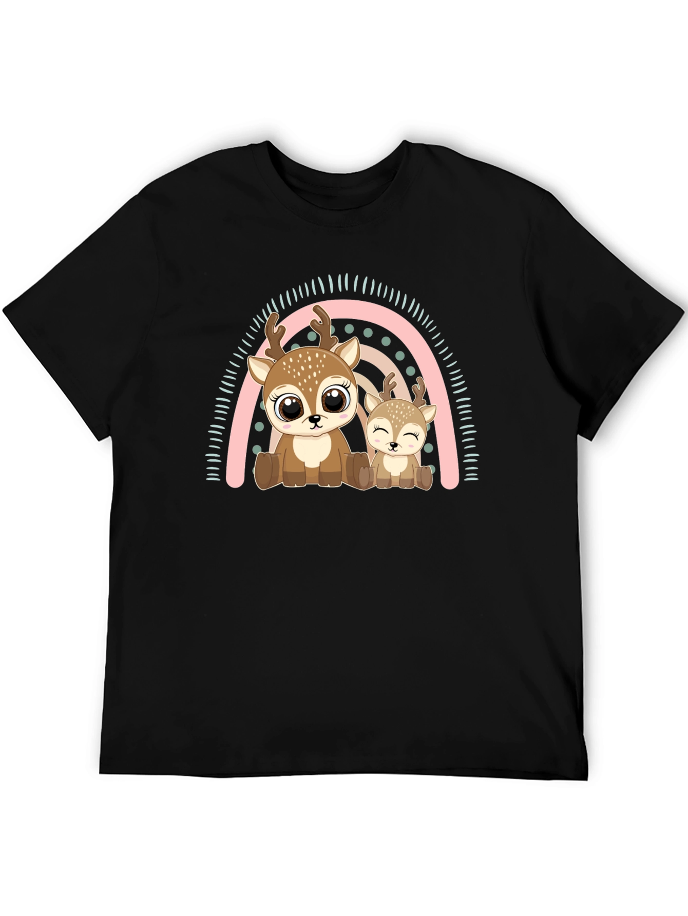 Black Cute Deer Rainbow Graphic Tee view 5