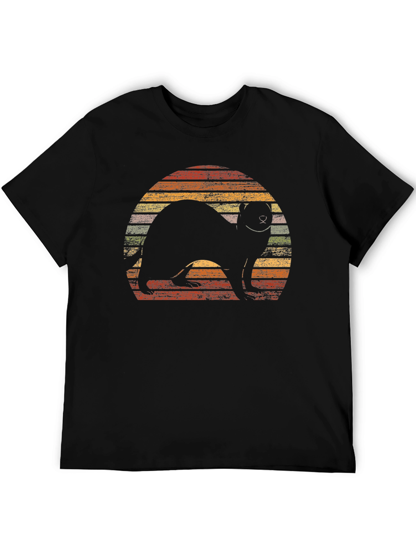 Black Retro Ferret Sunset Graphic T-Shirt view 5