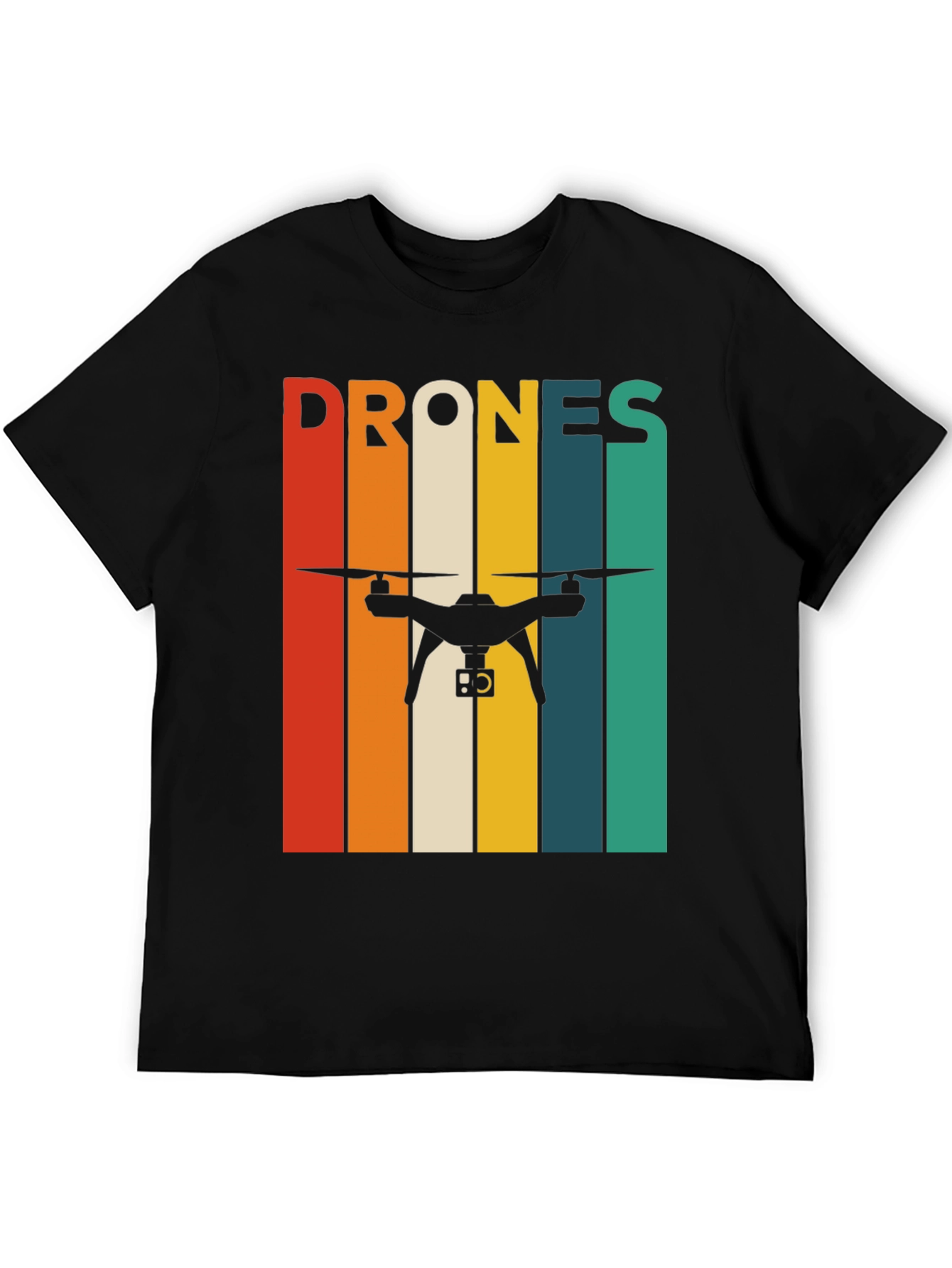 Black Retro Drone T-Shirt - Vintage Stripes Tee view 5