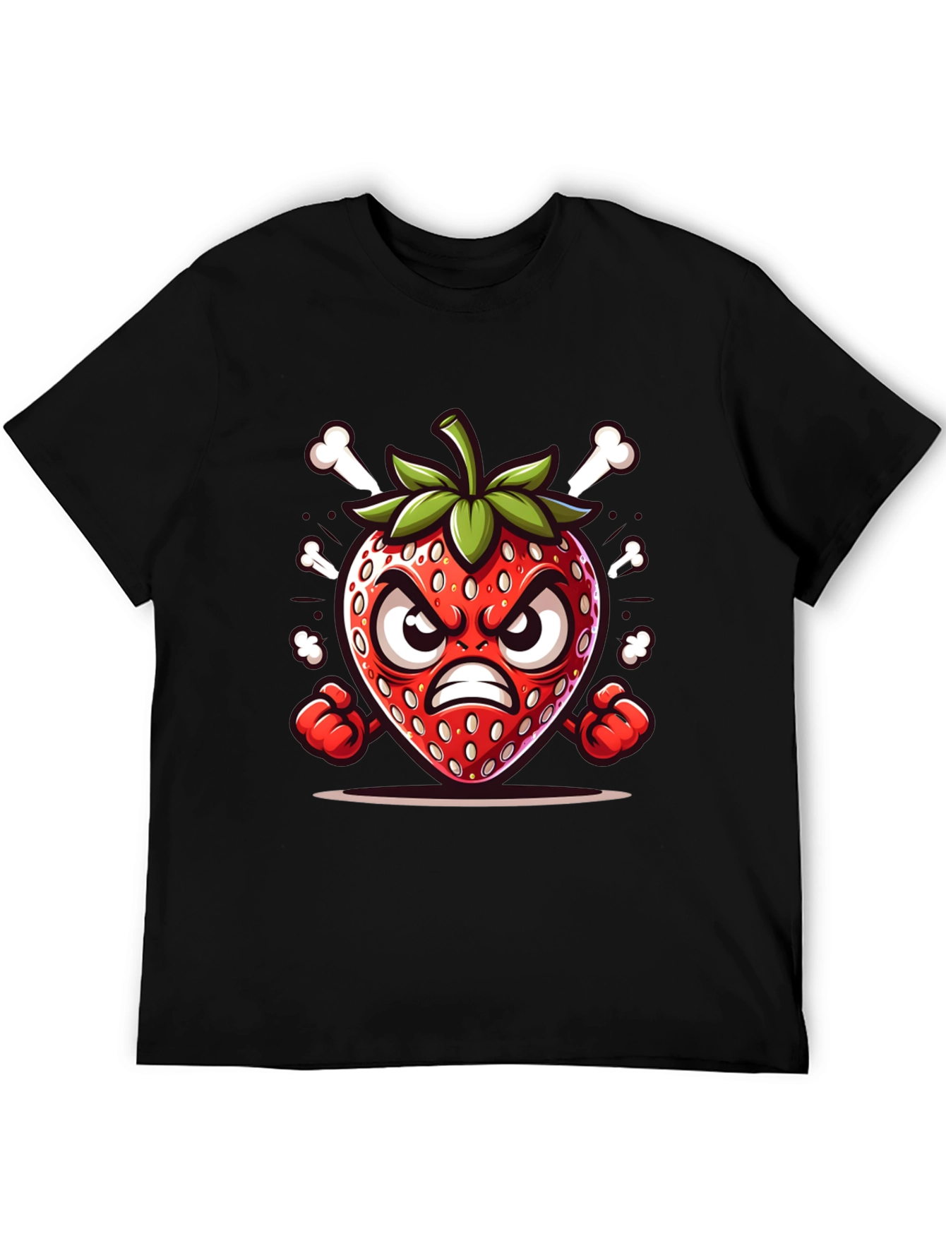 Black Angry Strawberry Cartoon Graphic Tee view 5