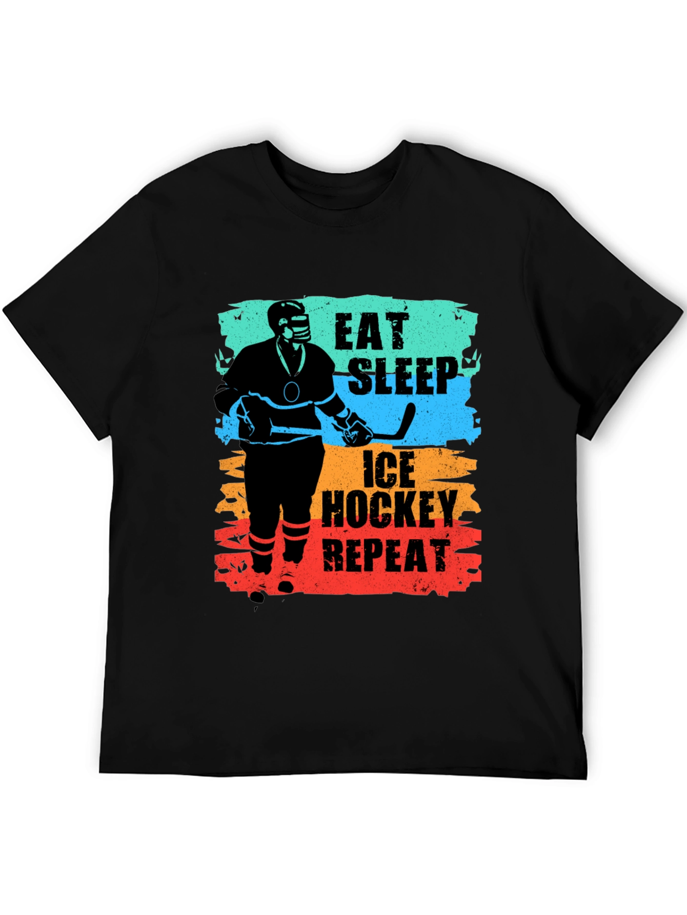 Black Eat Sleep Ice Hockey Repeat Graphic T-Shirt view 5