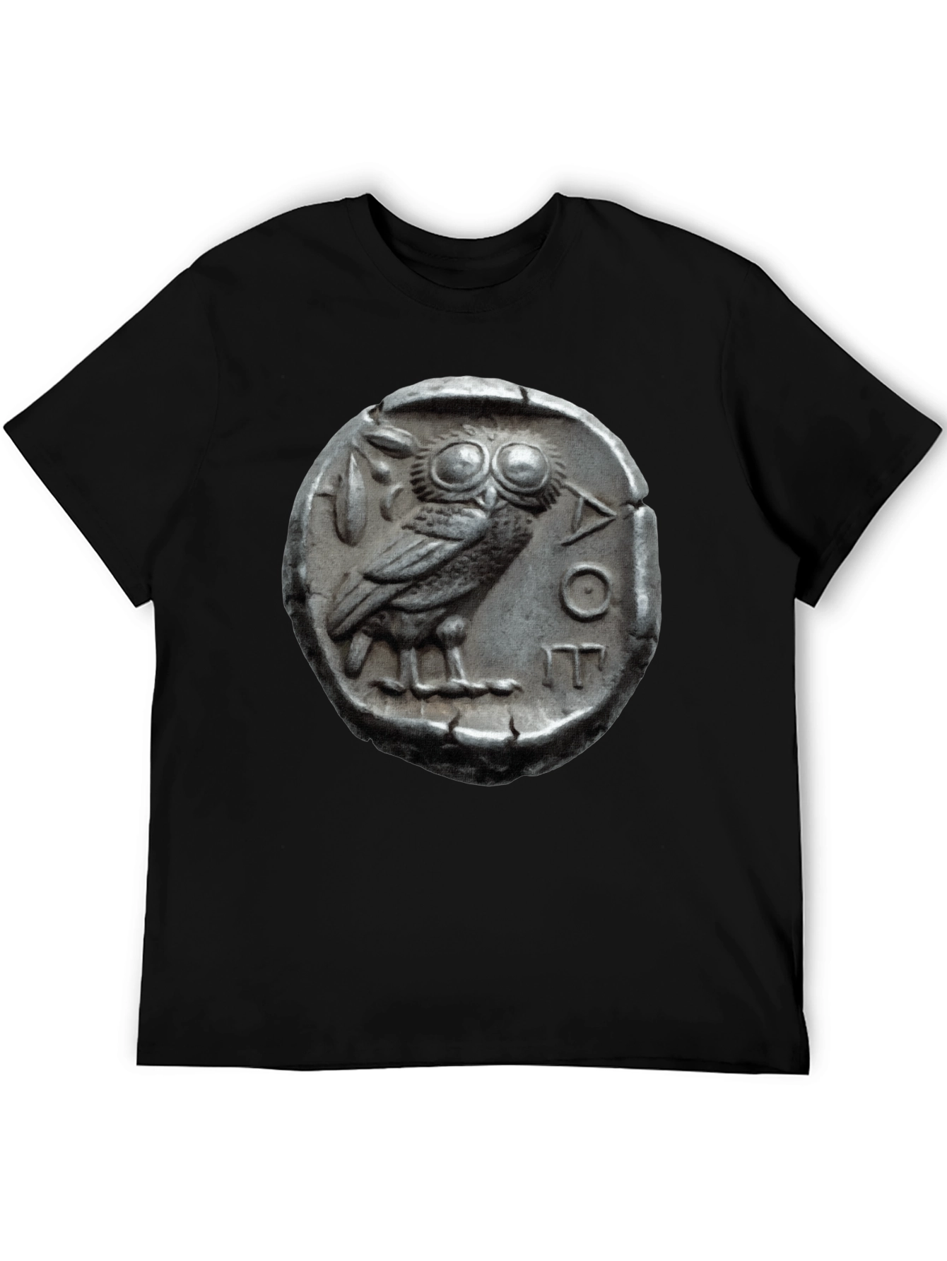 Black Ancient Owl Coin Graphic Tee - Athens Tetradrachm T-Shirt view 5