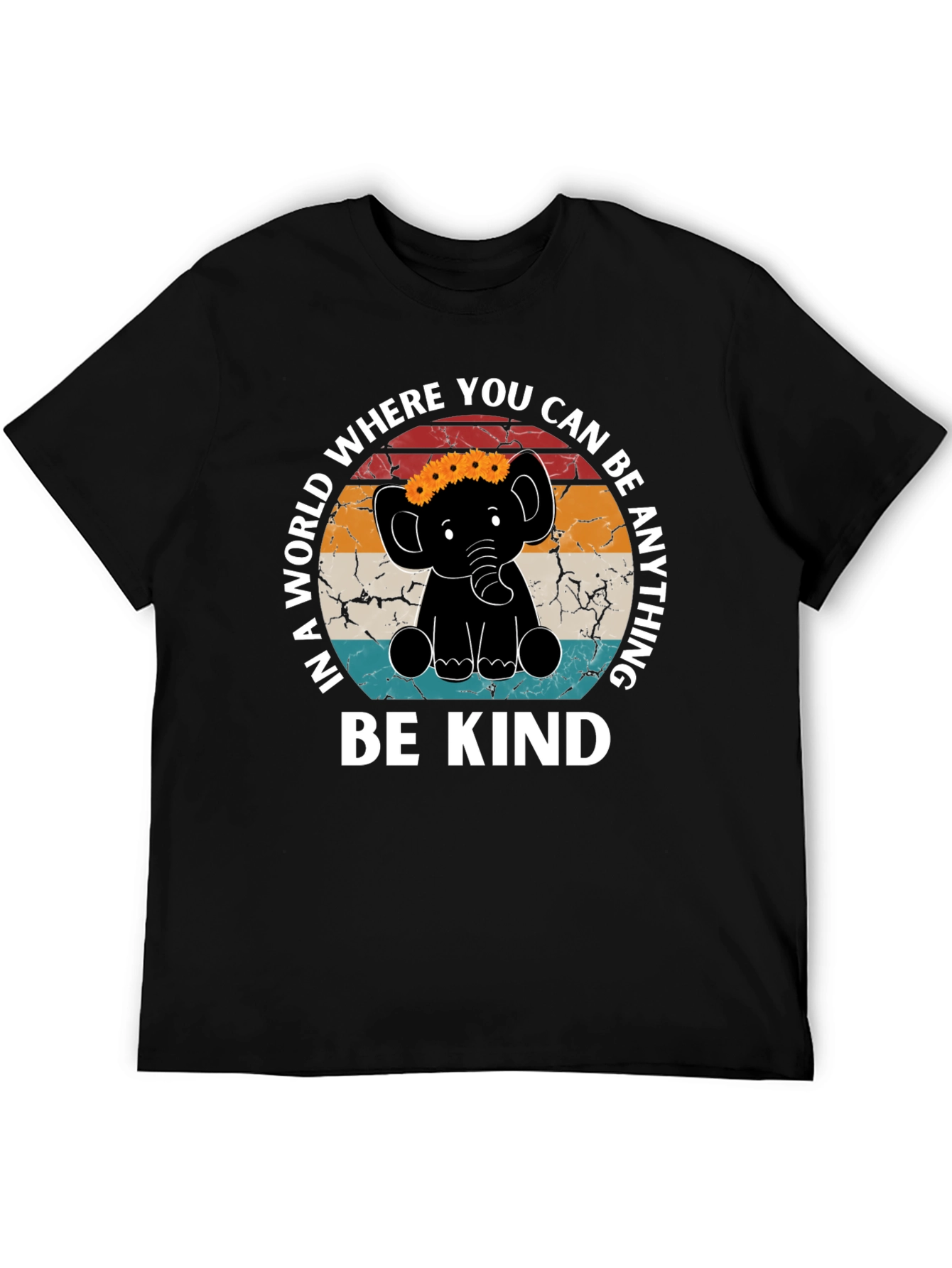 Black Be Kind Elephant Graphic Tee - Inspirational Shirt view 5